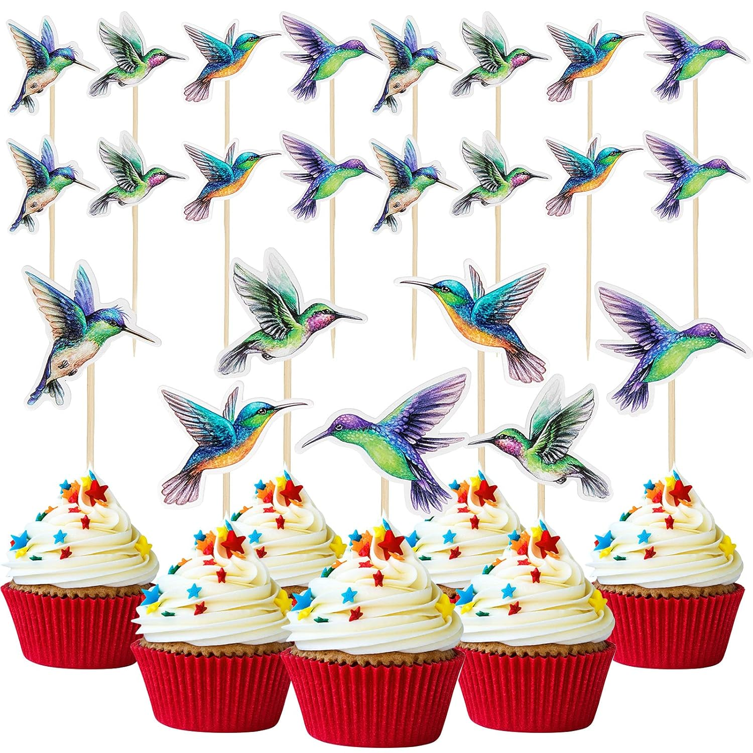 40 Pieces Hummingbird Cake Cupcake Toppers Bird Cupcake Topper Decoration