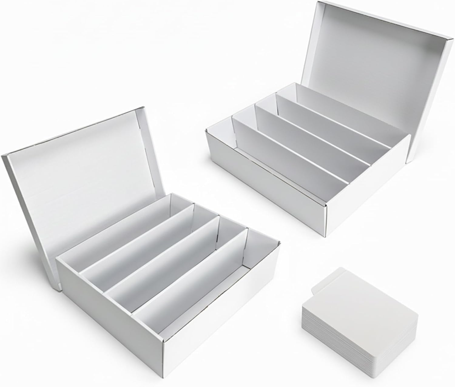 3200-Count Trading Cardboard Card Storage Boxes 2 Pack, 4 Row White Card Box with 32 Dividers, Baseball, MTG, TCG Card Organizer