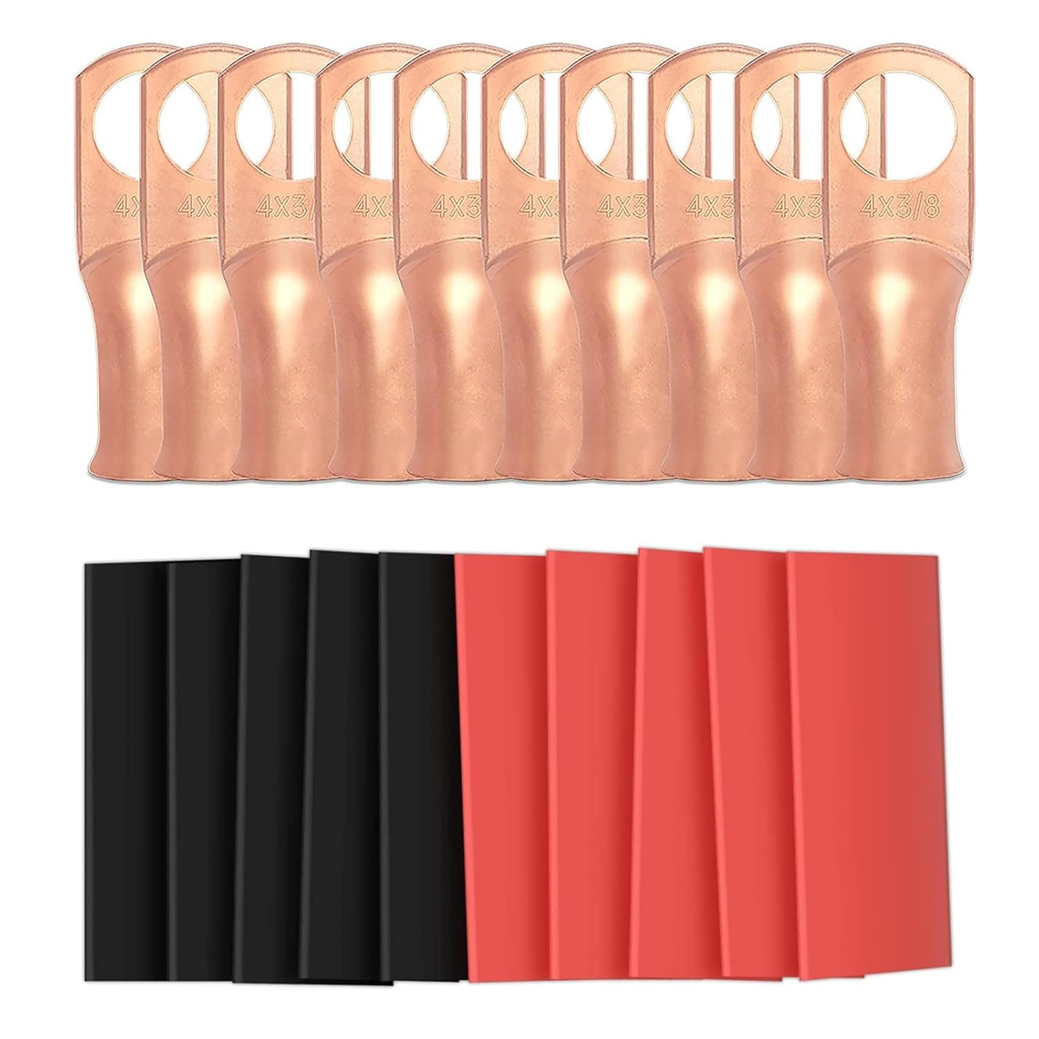 10pcs 4 Awg - 3/8 (M10)  Wire Lugs 4 Gauge Ring Terminal Connectors Ends, Heavy Duty Wire Connectors for Battery Cable Lug Wire Electrical Eyelets with 3:1 Dual Wall Adhesive Heat Shrink