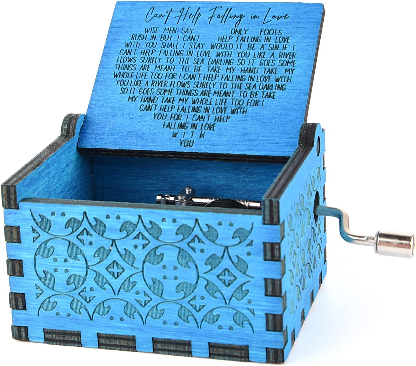 Can'T Help Falling in Love Wood Music Box,Antique Engraved Musical Boxes Case for Love One Wooden Music Box - Gifts for Lover,Boyfriend, Girlfriend,Husband,Wife (Blue)