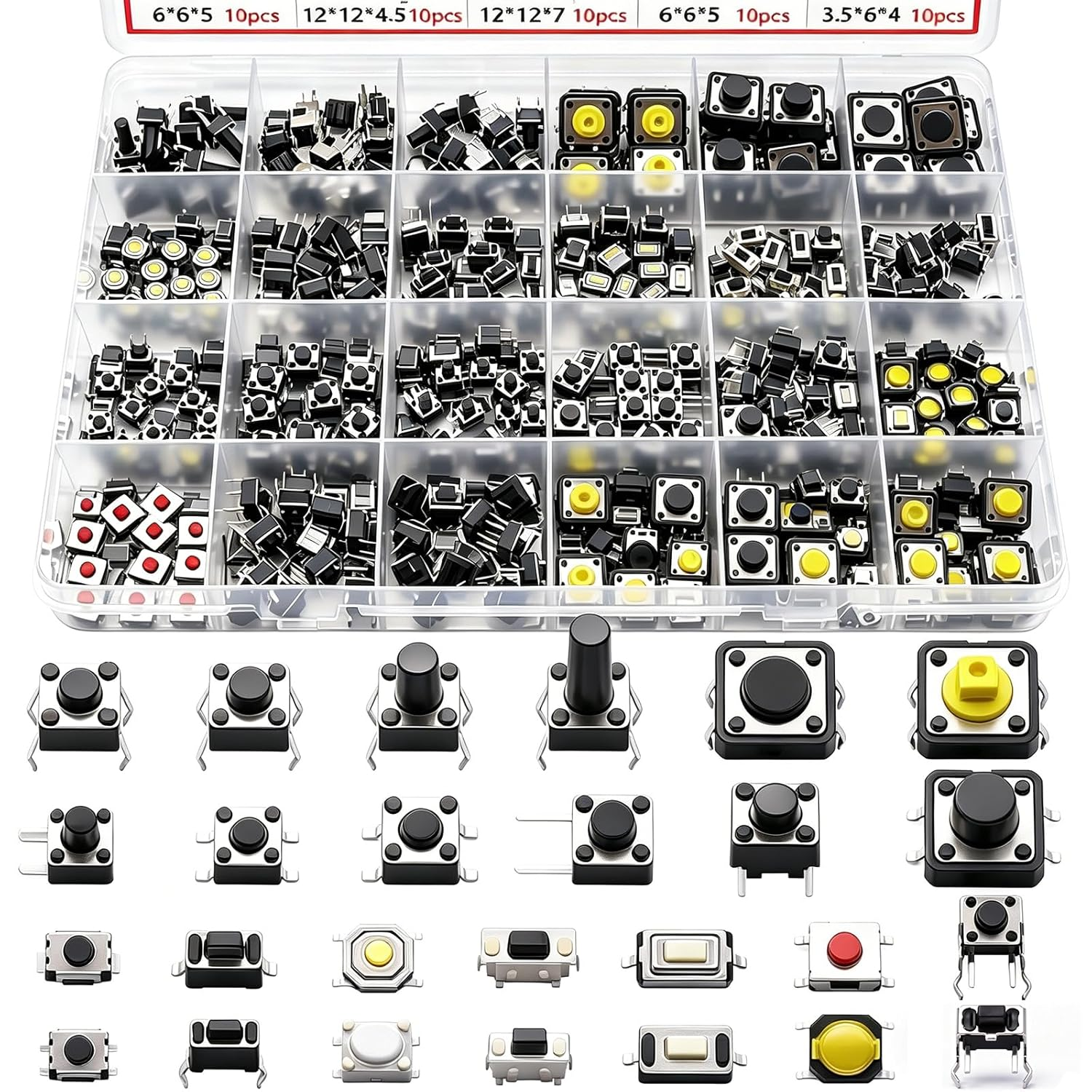 TWTADE Micro Momentary Tactile Push Button Switch 26 Values 4 Pin/3 Pin/2 Pin Tact Switch Assortment Kit (260Pcs)