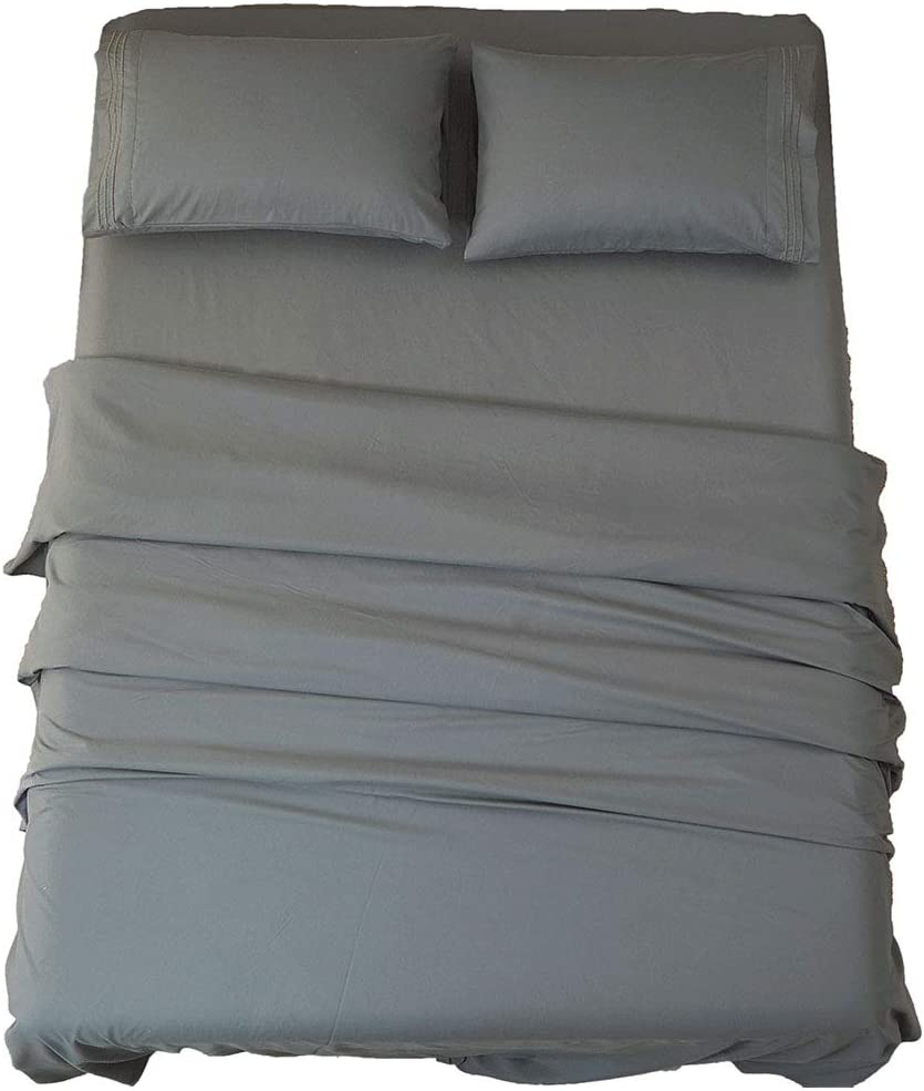 Bed Sheet Set Super Soft Microfiber 1800 Thread Count Luxury Egyptian Sheets 18-Inch Deep Pocket Wrinkle and Hypoallergenic-3 Piece(Twin XL Dark Grey)