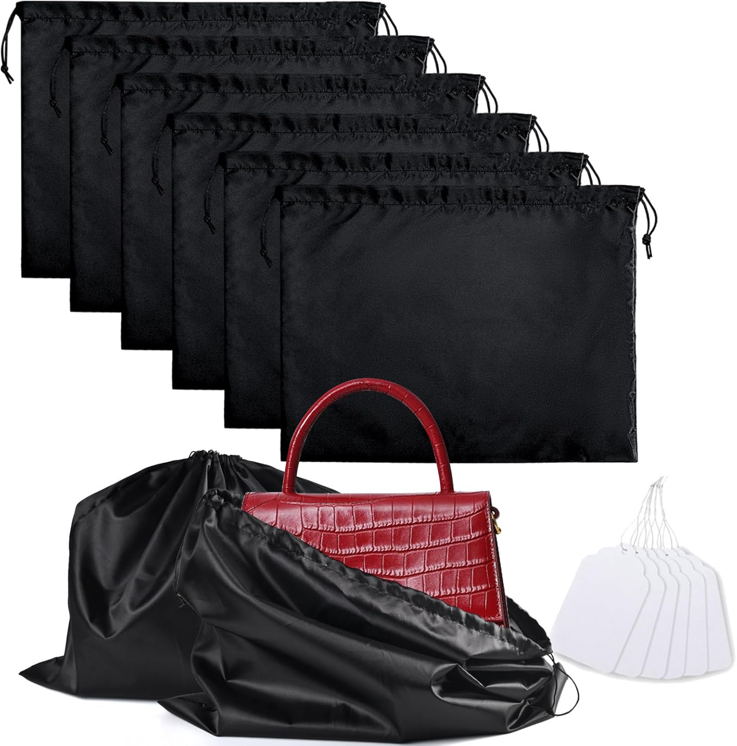 6 Pack Purse Dust Bags Large Silk Drawstring Dust Bag Cover for Handbag Shoe Storage(Black, M-19.6 × 15.7 In)