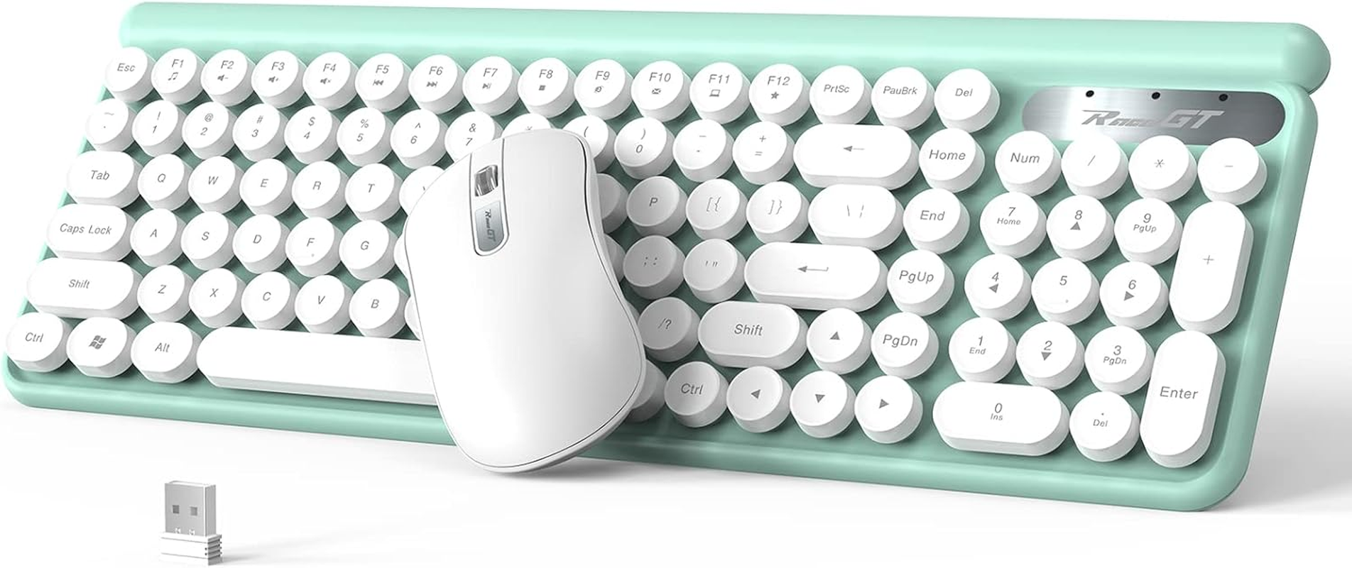 Wireless Keyboard and Mouse Combo, 2.4G 102 Keys Typewriter Keyboard Wireless with Silent Mouse, Splash-Proof Design Compatible with PC, Windows, Laptop(Cyan)