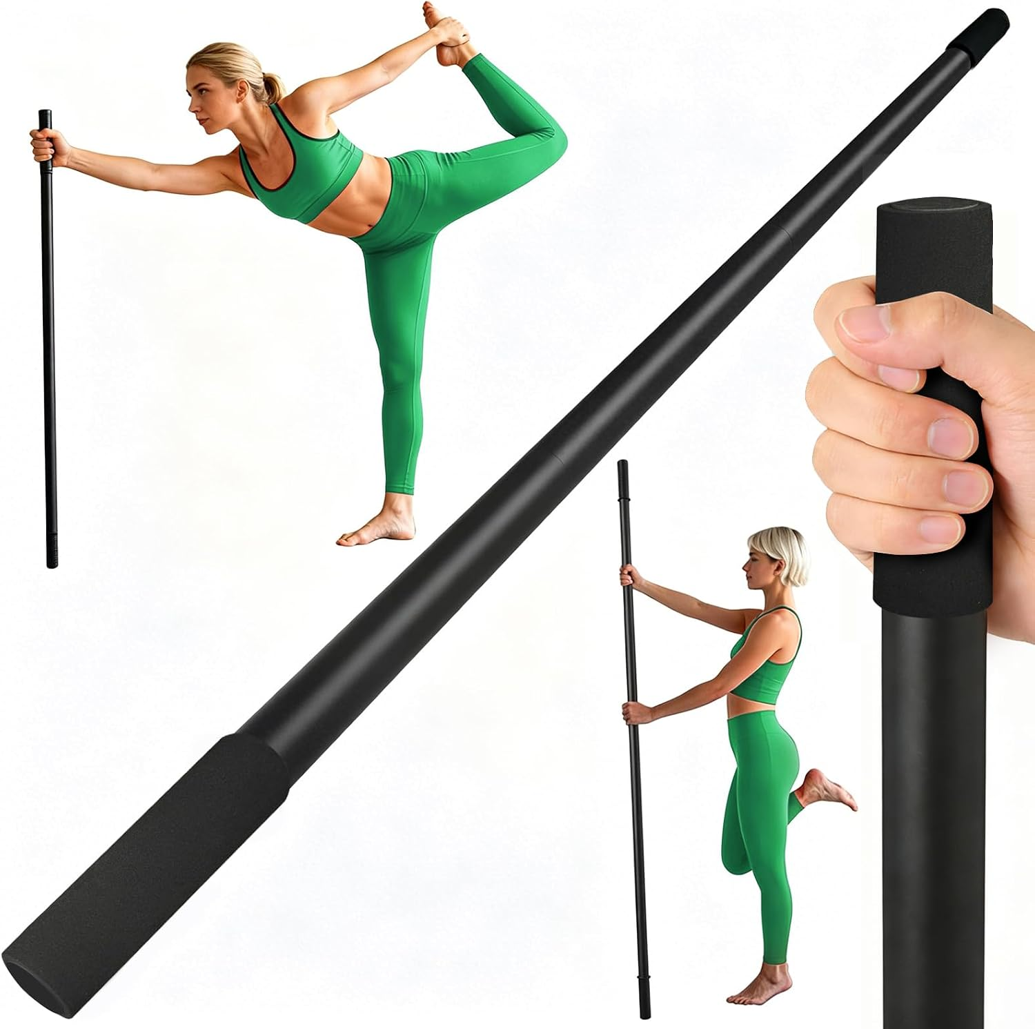 5Ft Adjustable Yoga Stick, Non-Slip Multi-Functional Mobility Fitness Stick with Exercise Guide for Stretching, Physical Therapy, Pilates,Muscle Recovery，Home Workout