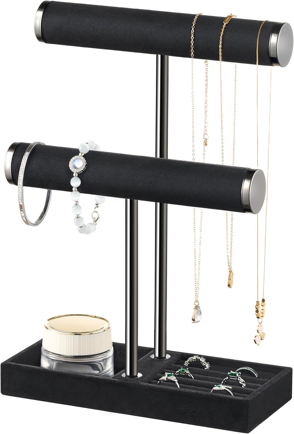 2 Tier Bracelet Holder Display - Detachable T Bar Black Velvet Bracelet Holder, Jewelry Holder Organizer for Bracelet, Necklace, Earrings, Rings