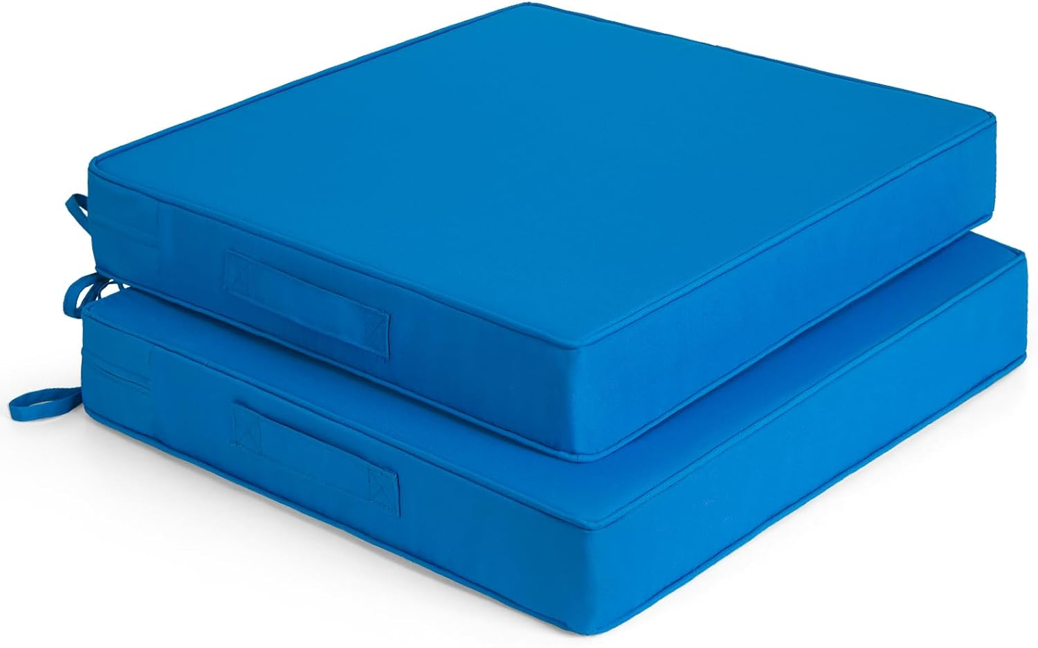 Set of 2 Waterproof Outdoor Chair Cushions 20x20x3 with Ties & Handle - Light Blue