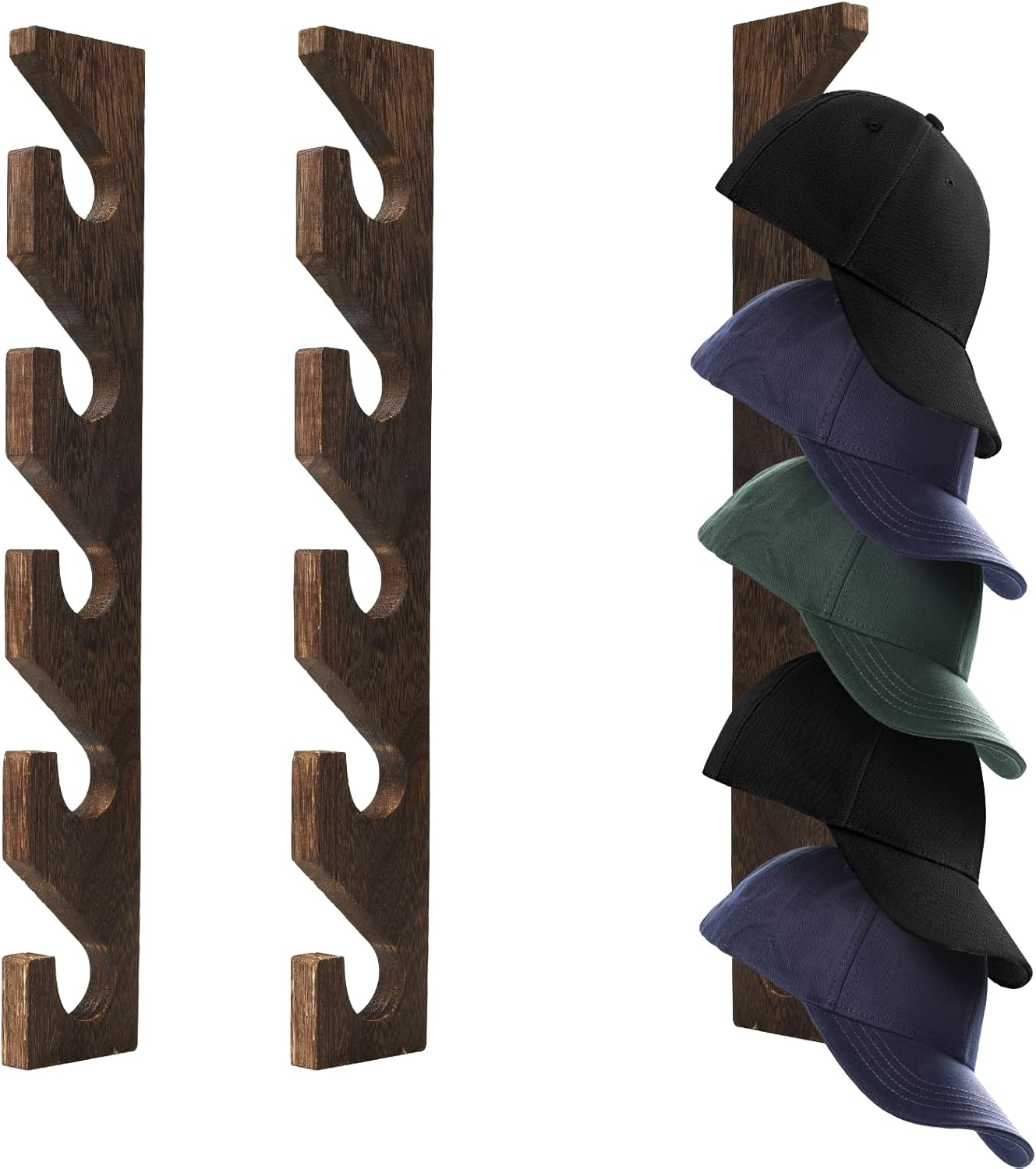 2PCS Wall Mounted Wooden Hat Rack for Baseball Caps - Solid Wood Organizer & Storage Display for Closet Door, Bedroom, Entryway, Laundry