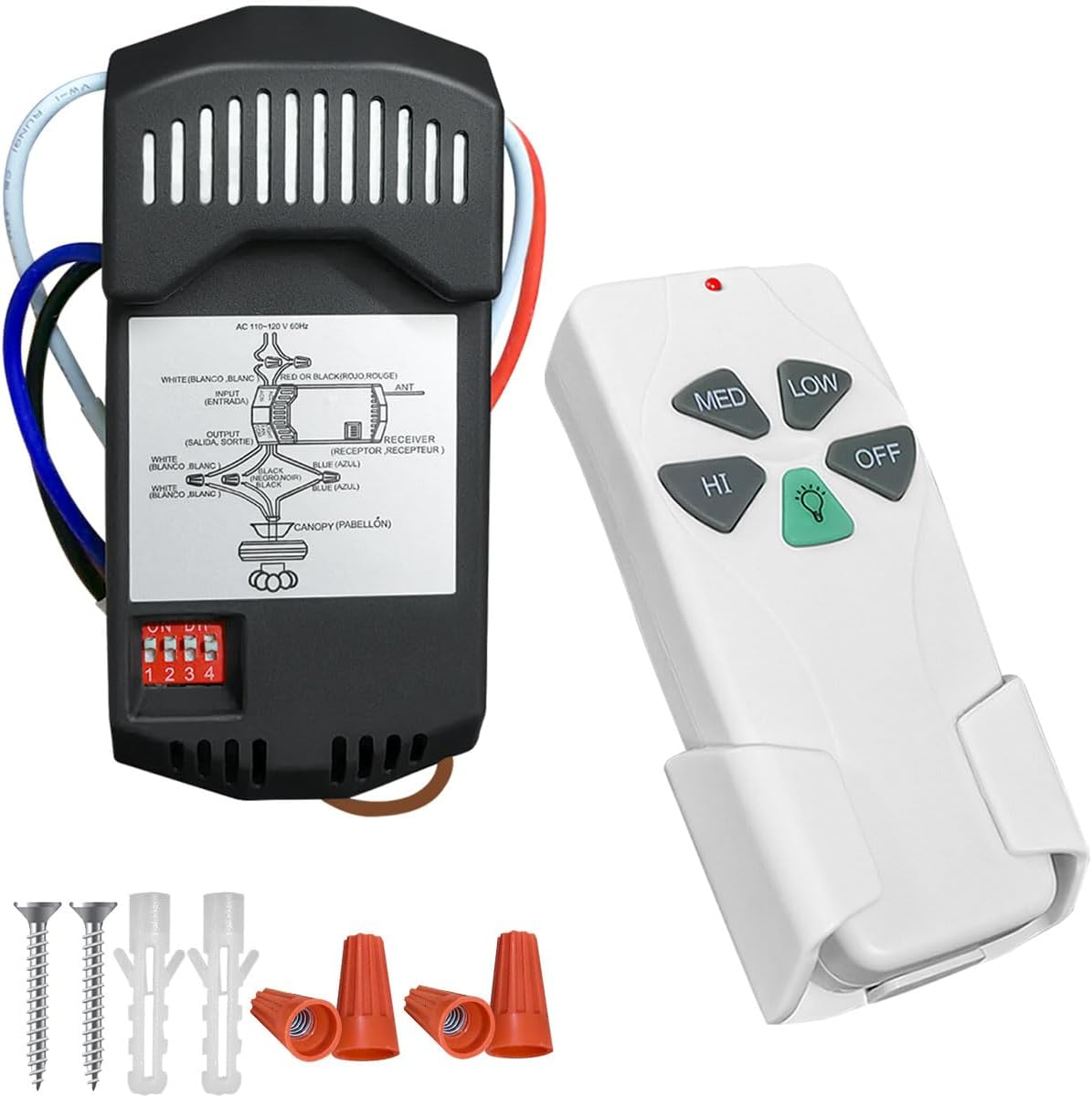 Universal Ceiling Fan Remote Control Kits with Light Dimmer 3 Speed FAN28R Receiver Lamp Dim Remote Replacement for Harbor Breeze Hampton Bay Hunter,Replace FAN-53T 2AAZPFAN53T 11T KUJCE9103 UC7030T