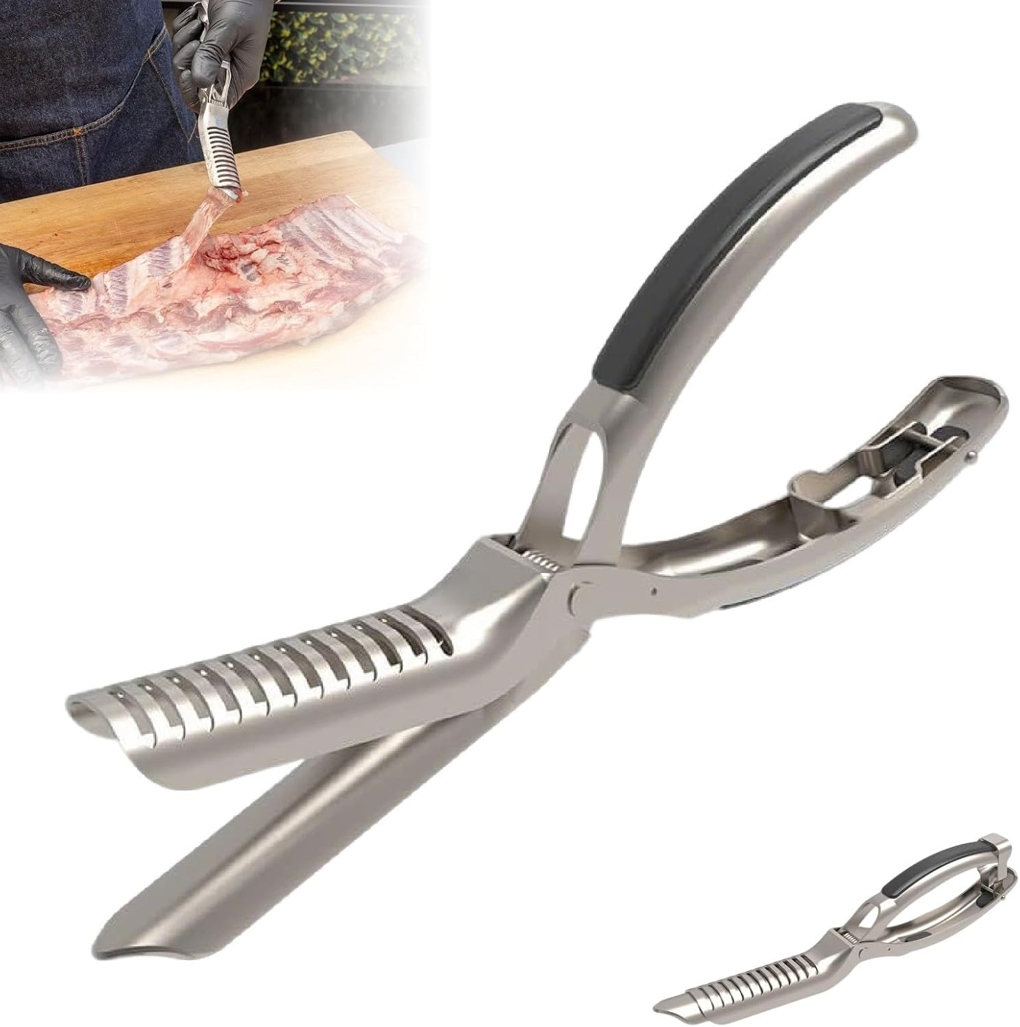 Rib Prep Tool Pro, BBQ Rib Skinner, Stainless Steel Rib Membrane Remover Tool, Ergonomic Design for Effortless BBQ Rib Preparation (1Pc)