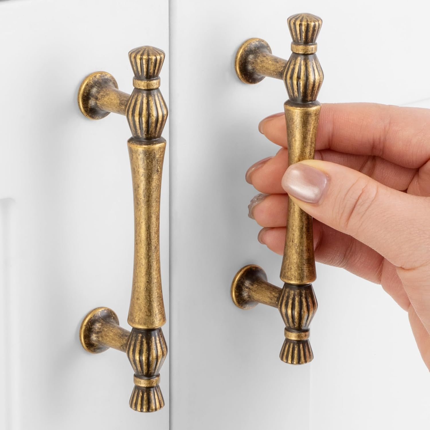 10 Pack 3 Inch Hole Centers, Antique Brass Cabinet Pulls Vintage Brass Cabinet Handles Brass Cabinet Hardware for Cabinets ZP2408 Drawer Dresser Cupboard Bedroom Closet Bathroom Vanity