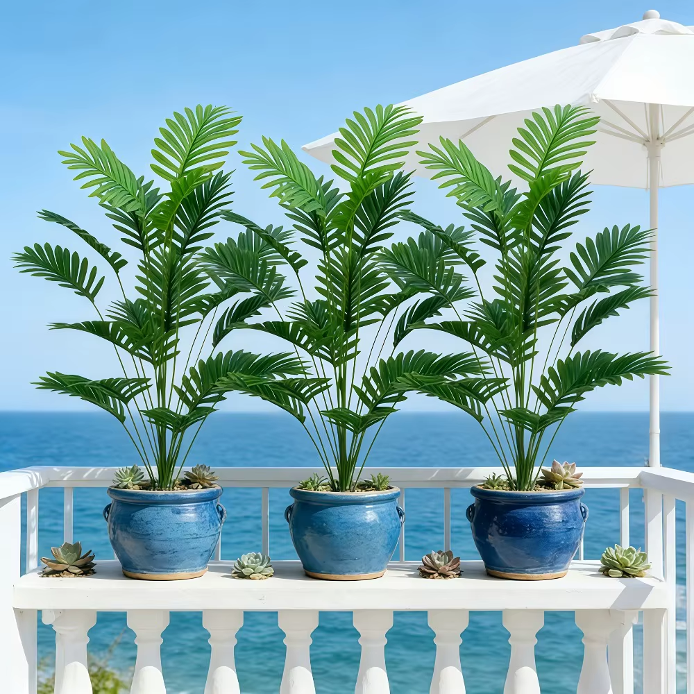 65-128CM Large Artificial Palm Tree Tropical Green Leaves Fake Plants Plastic Monstera Faux Tree Branch for Home Kitchen Decor
