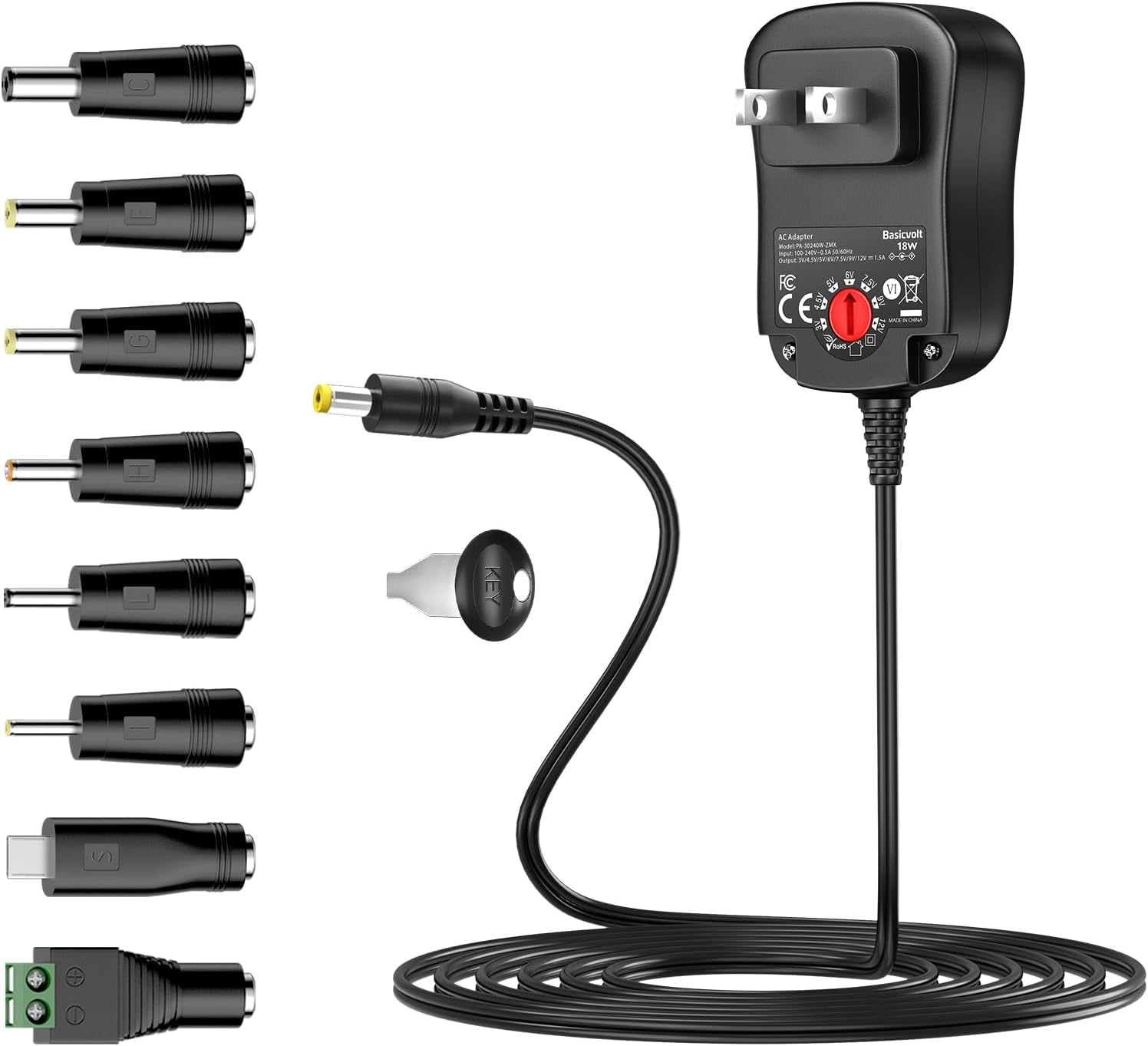 18W 3V 4.5V 5V 6V 7.5V 9V 12V DC Power Supply Universal AC Adapter Replacement Charger Power Cord with 10 Tips 5.5X2.1Mm Micro USB for LED Strip Light Router Speaker CCTV Camera Tablet