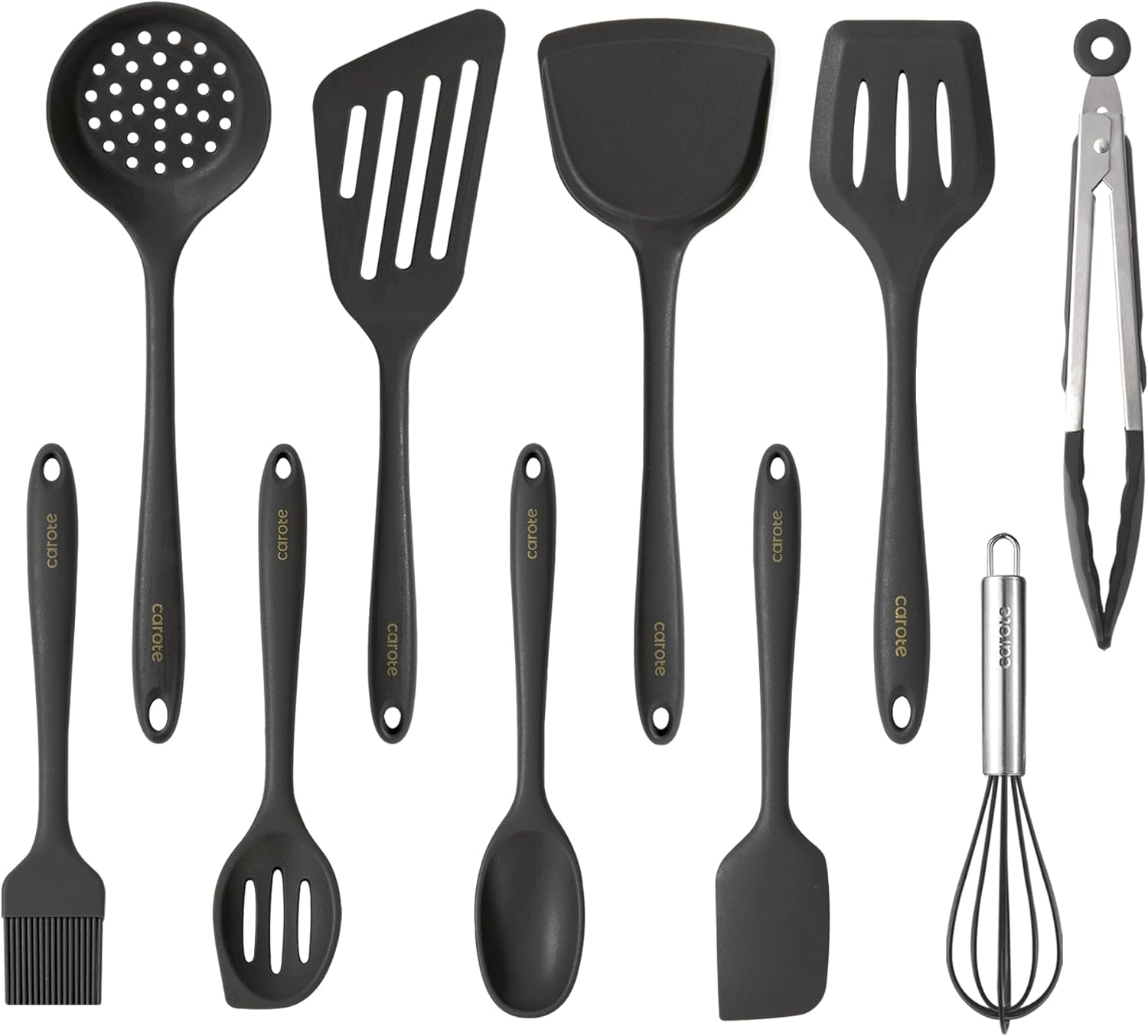 Kitchen Utensil Set for Nonstick Cookware - 446°F Heat Resistant Silicone Cooking Utensils Set 10Pcs, Dark Grey, Oderless Spatula, Turner