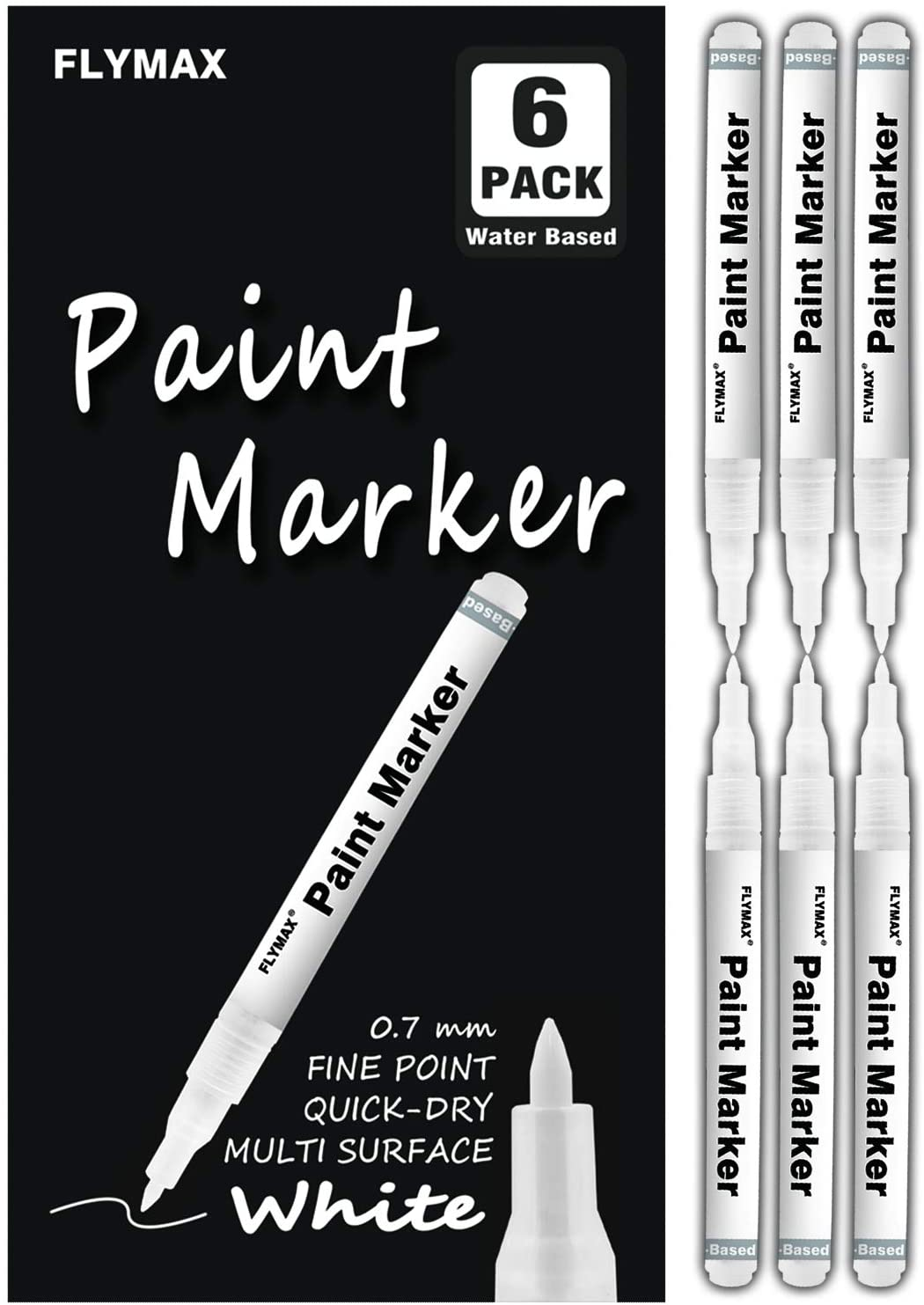 White Paint Marker Set - 6 Pack, 0.7mm, Permanent, Extra Fine Point