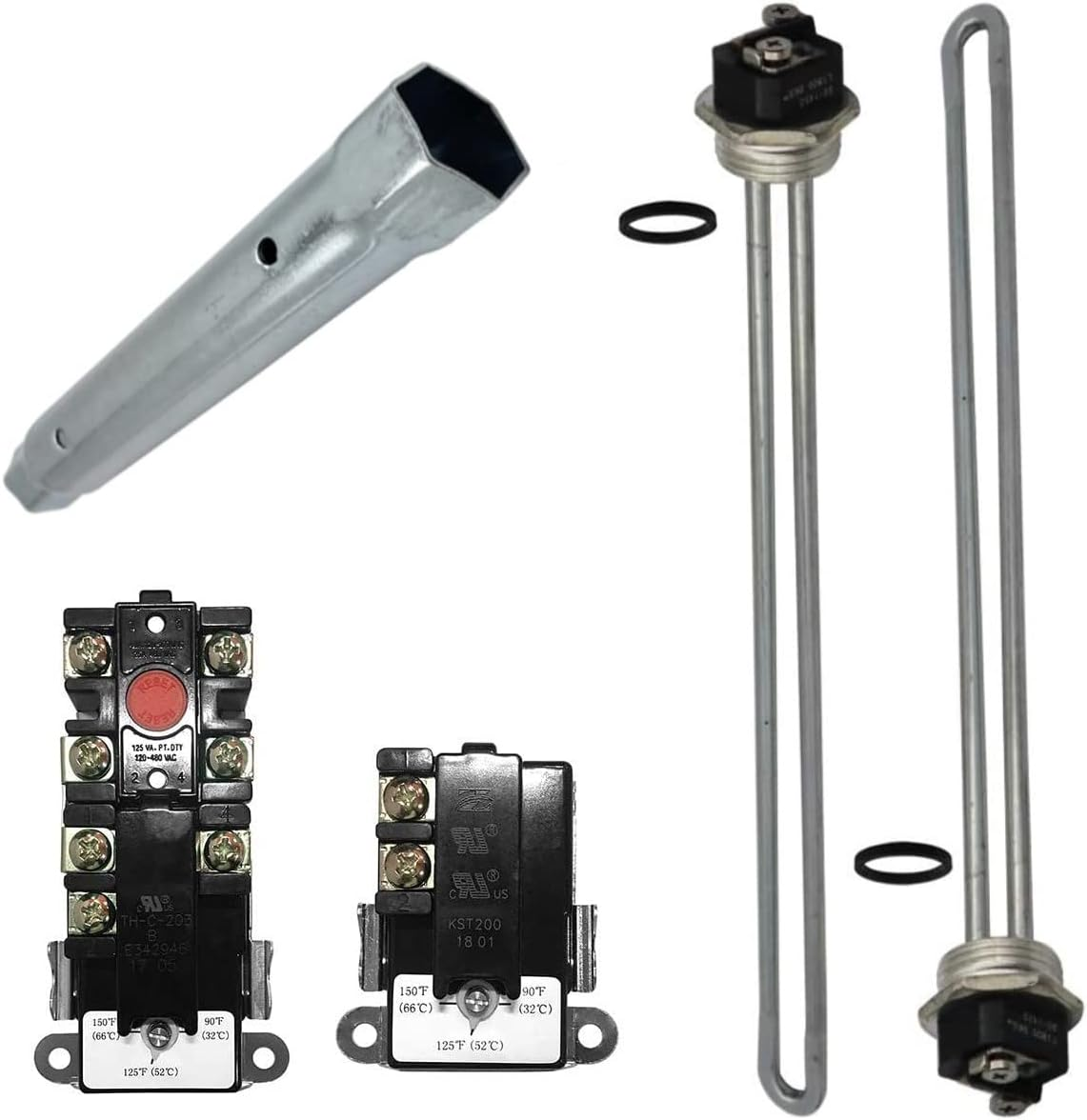 EWH-03 Electric Water Heater Tune-Up Kit with Element Wrench, Includes Upper & Lower Heater Thermostat, 2X Heater Elements - 4500W 240V (3500W@208V), 1 X Element Wrench, Water Heater Replacement Parts