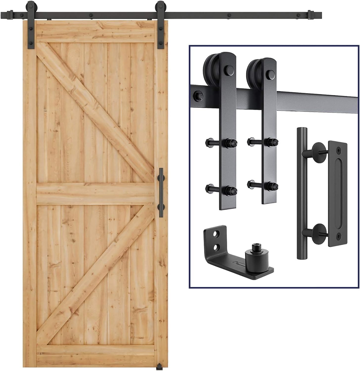 SMARTSTANDARD 6.8 FT Heavy Duty Sturdy Sliding Barn Door Hardware Kit, Black, (Whole Set Includes 1X Pull Handle Set & 1X Floor Guide) Fit 36