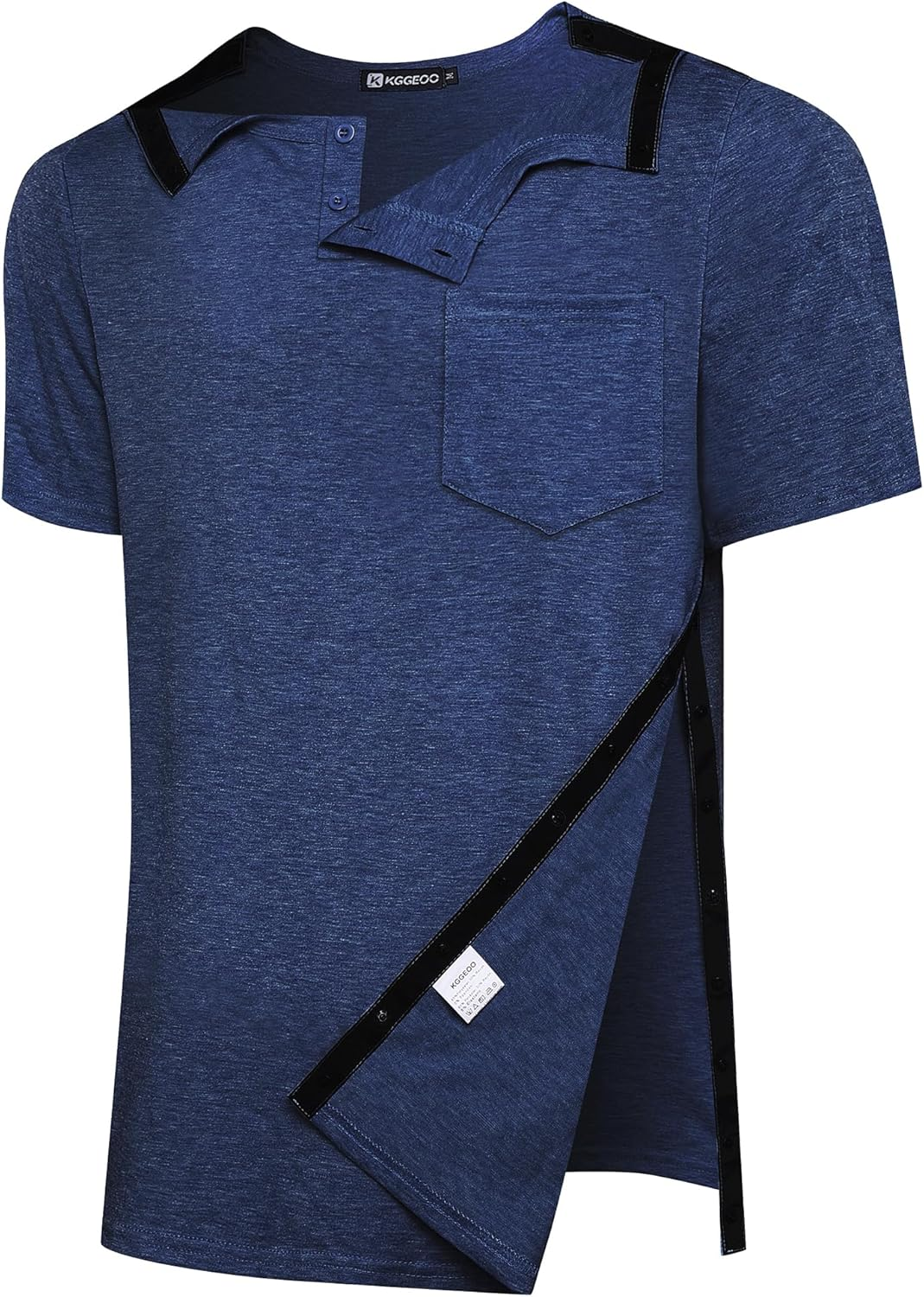 Men’S Post Shoulder Surgery Recovery Shirt Tear Away Short Sleeve Rotator Cuff Full Side Snap Adaptive Chemo Clothing