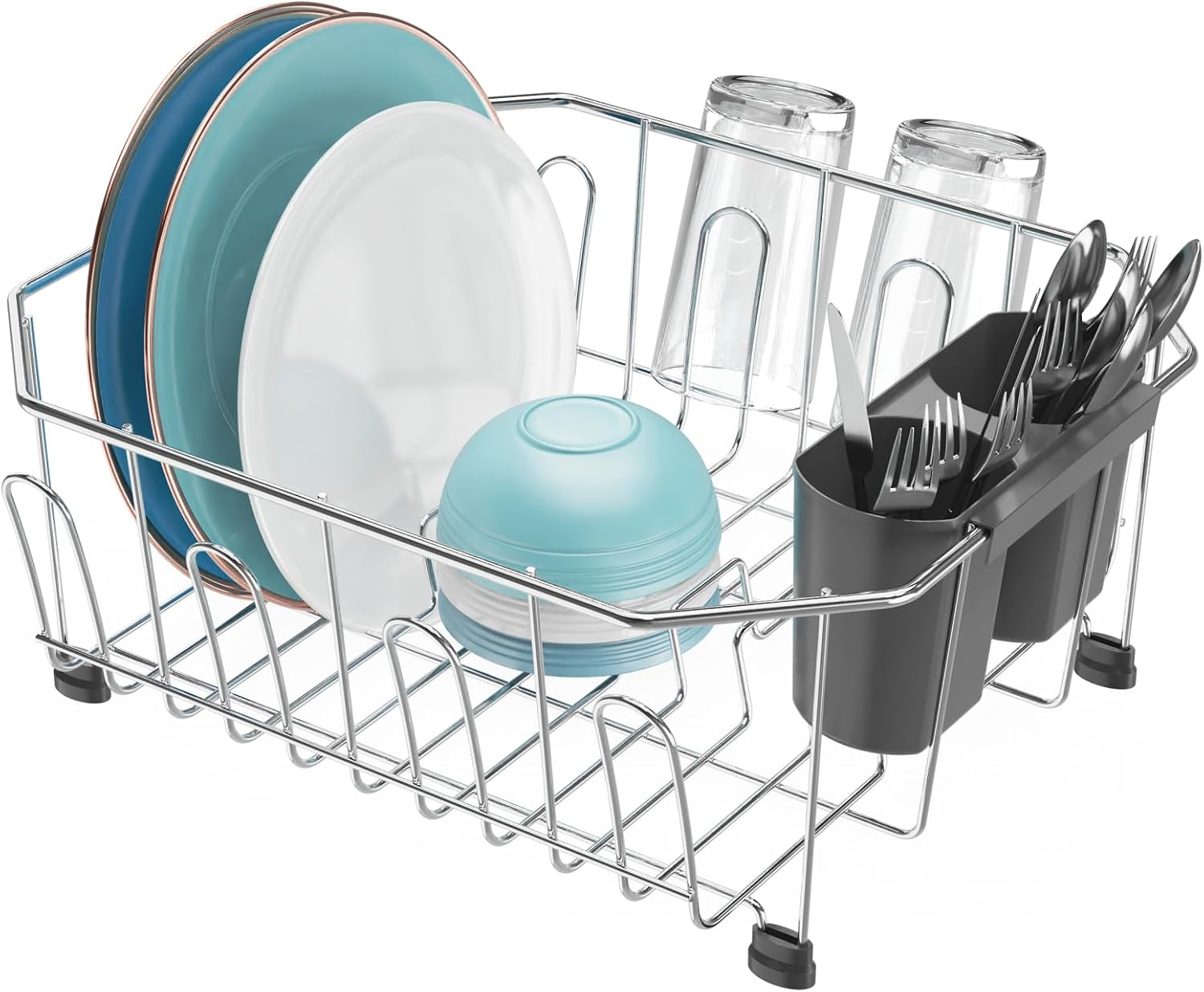 Small in Sink Dish Drying Rack - Stainless Steel Compact Dish Drainer for RV Kitchen Apartment Sink, Rust Resistant inside Sink Rack, 1–2 Person Households, 11.6" W X 13.4" L, Silver