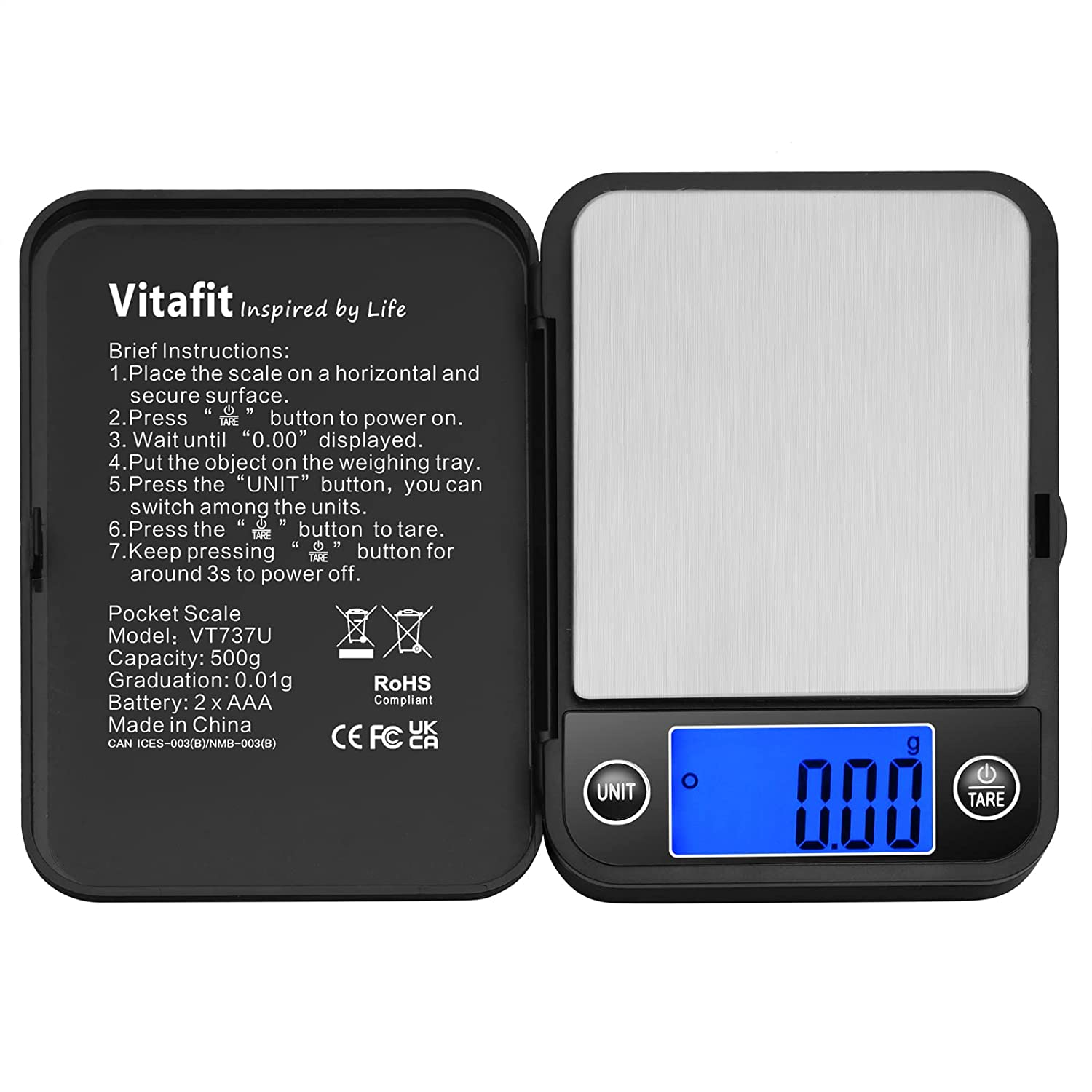500G Digital Pocket Scale,High Accuracy Assured by Scale Professional Factory since 2001, Gram Scale 0.01G for Multifunction: Lab,Food, Kitchen,Coffee,Jewelry; Black