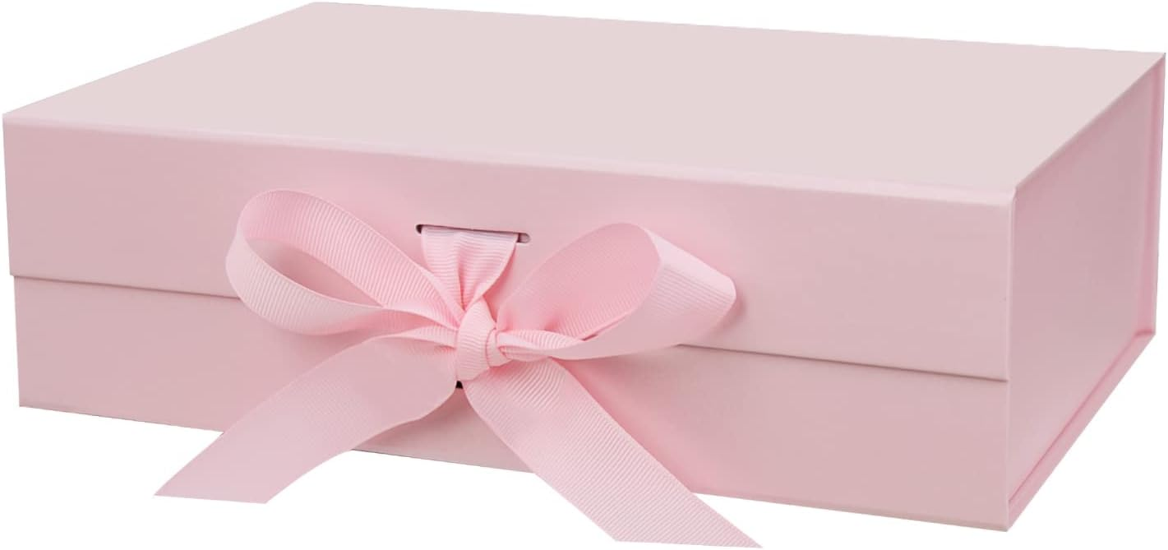 Caja de regalo rosa magnetica con tapa y liston para obsequios 10.5x7.5x3.1 pulg