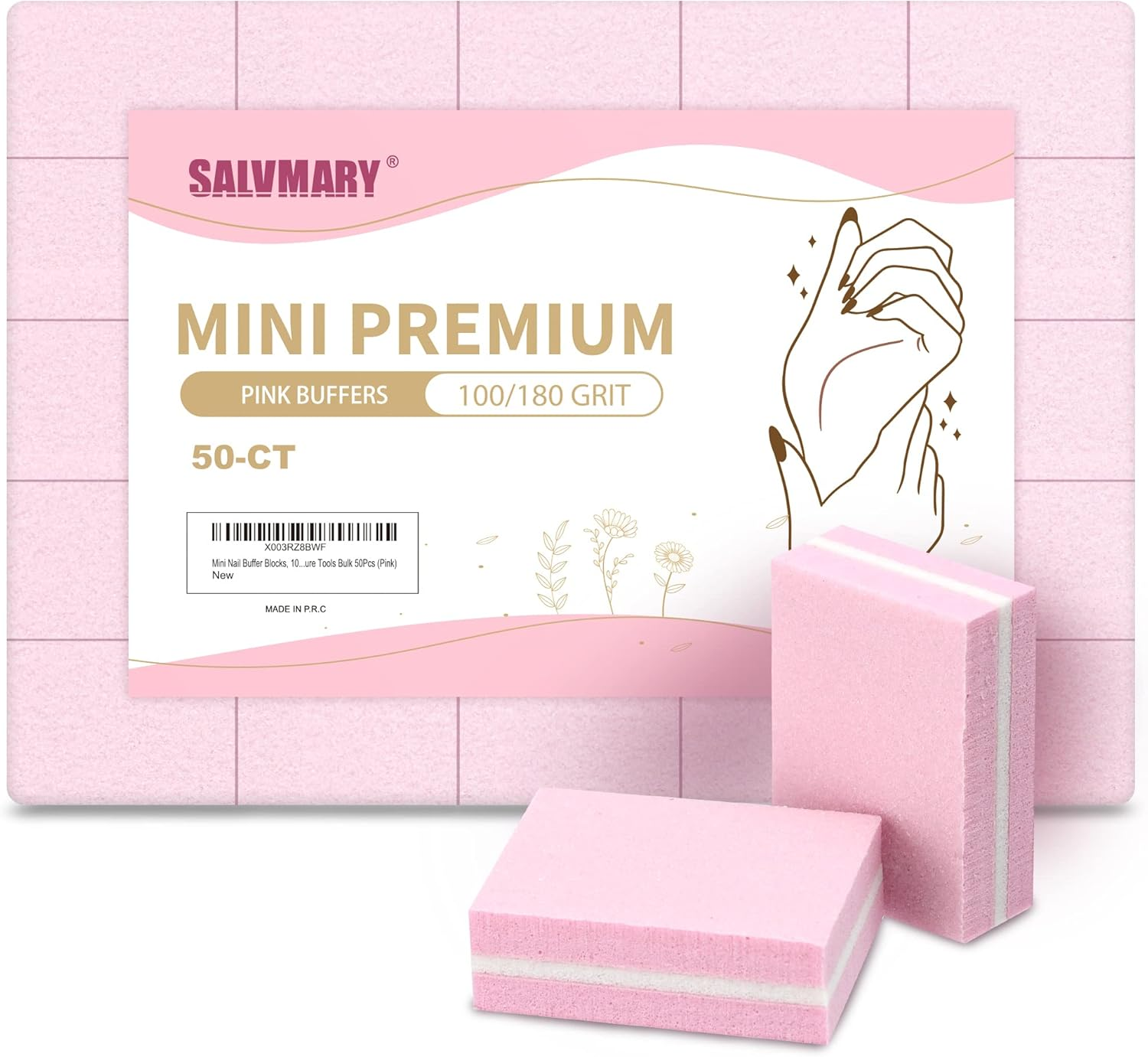 Mini Nail Buffer Blocks, 100/180 Grit Sponge Buffing Sanding Manicure 50Pcs Pink