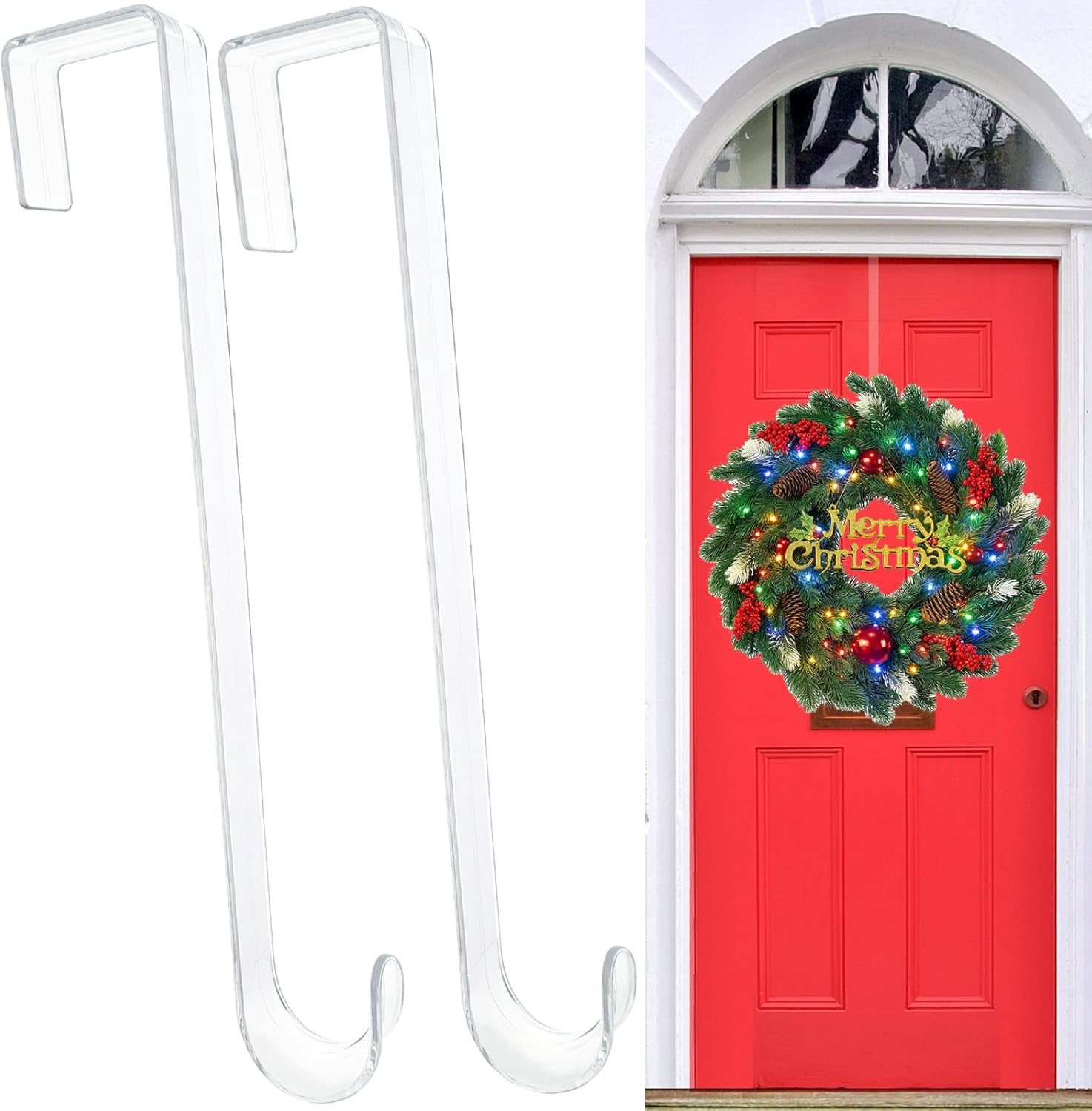 15” Wreath Hangers for Front Door,2 Pack over the Door Hooks Fall Christmas Wreath Hanger Halloween Wreath Holder Easter Door Hangers ,Non Scratch Welcome Sign for Front Door Home Décor inside Outside