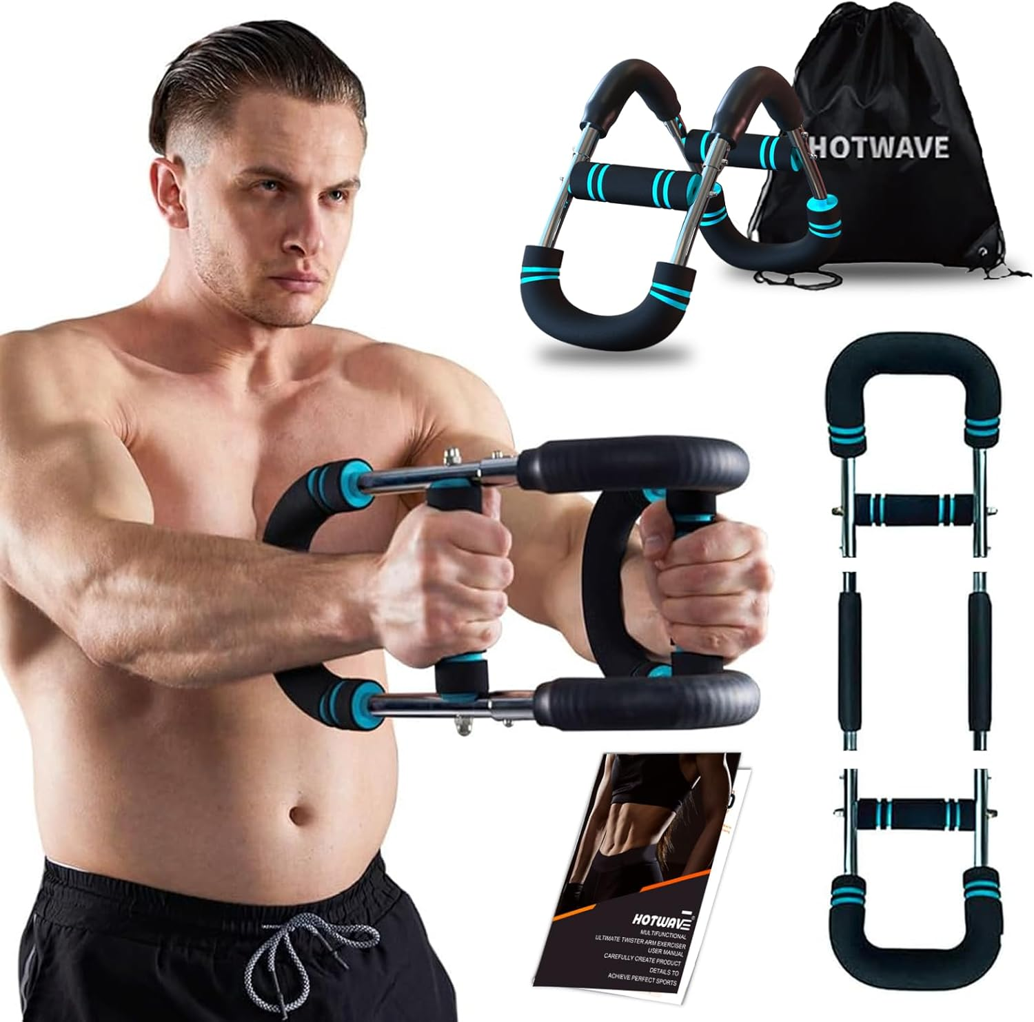 HOTWAVE Twister Arm Exerciser,Adjustable Spring Workout Bar, Forearm Triceps Chest Enhanced Exercise Strengthener,Portable Home Fitness Equipment (U60-100Lbs Kit)