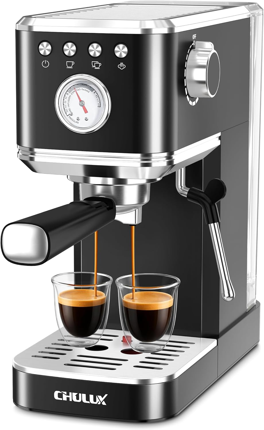 Slim Espresso Machine with Milk Frother for Home Cappuccino, Black