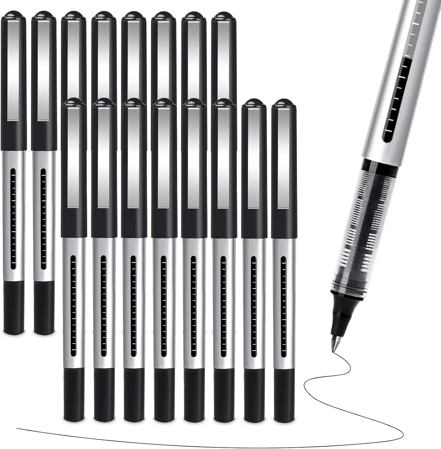 Rollerball Pen Fine Point Pens: 16 Pack 0.5Mm Rollerball Pen, Extra Fine Point Pens Black Liquid Gel Ink Pen Set, Fine Tip Pens for Writing, Note Taking, Signature, Office, Journaling, School Supplies