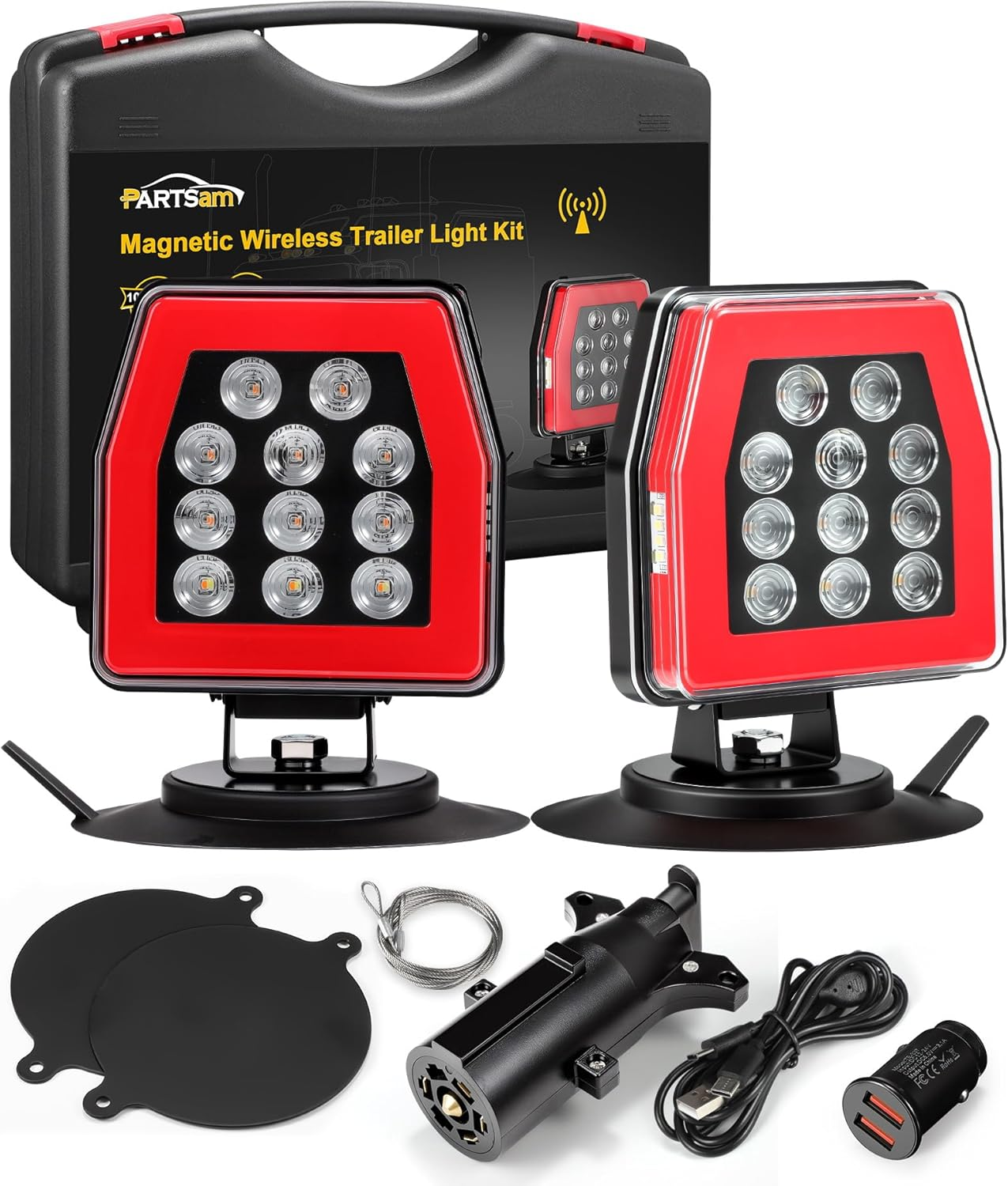 Wireless Trailer Lights Kit - Magnetic Tow Light with Strobe Lights Reverse Stop Turn Tail Lights with License Plate Light for Trailers, Trucks, Boat, RV 12-24V