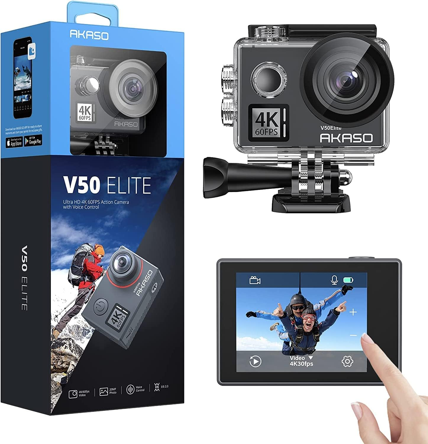 AKASO V50X Action Camera 4K30fps Native WiFi Camera with EIS Touch Screen Wat... - Picture 8 of 14