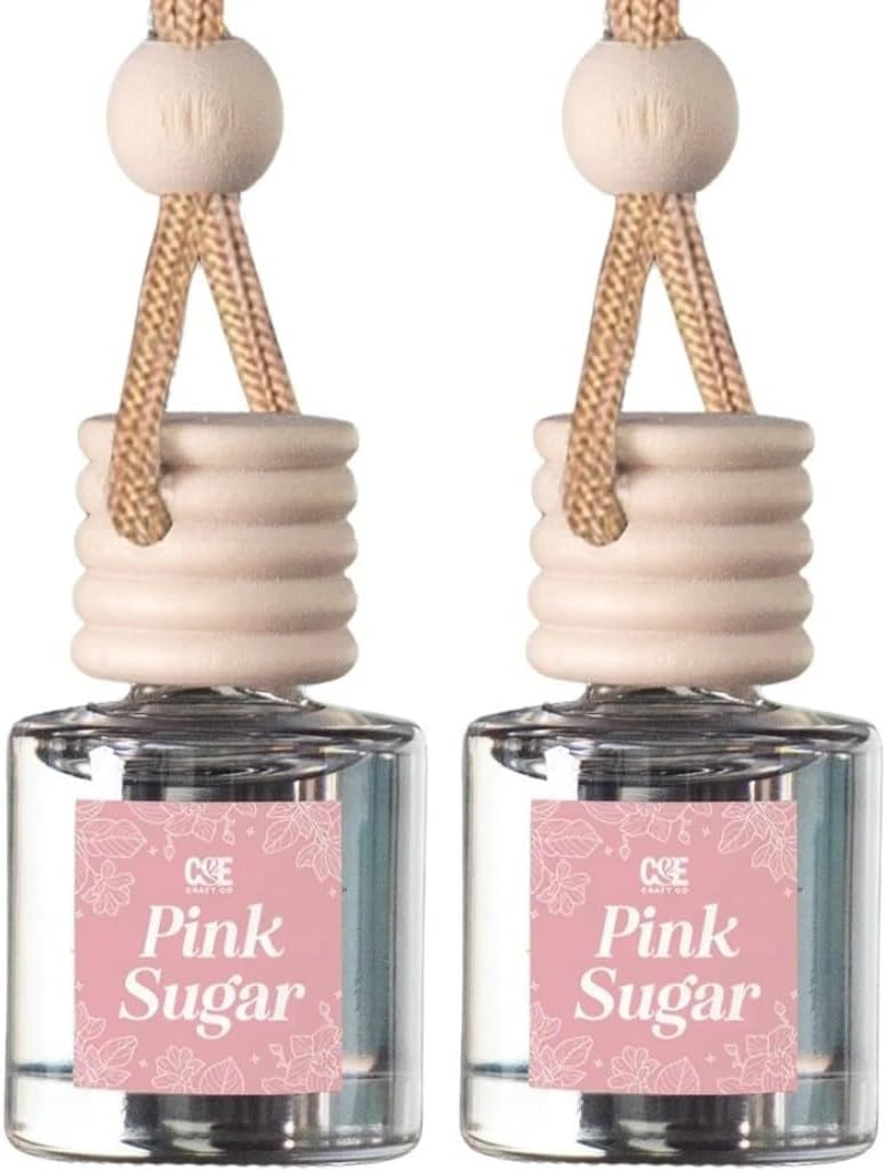 C&E Craft Co Hanging Car Air Freshener Diffuser 2 Pack, Long Lasting Fragrance Oil Car Freshener, Glass Bottle Auto Air Freshener, Made in USA (Pink Sugar)