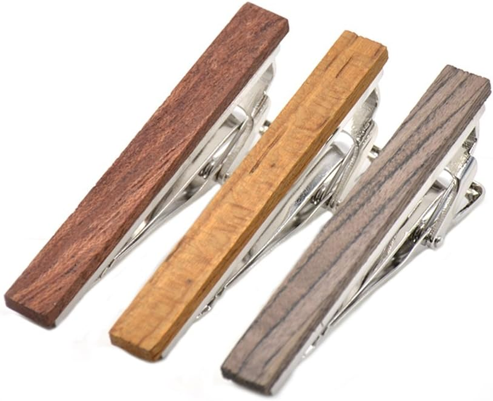 Smart Men's Wood Tie Clips for men 3 pcs Natural Tie Bar 2.1 Inch in Gift Box