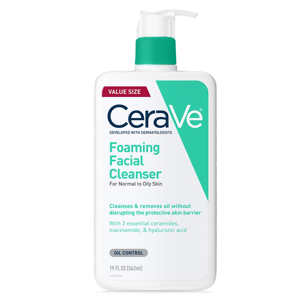Cerave Foaming Facial Cleanser, Daily Face Wash for Oily Skin, Hyaluronic Acid + Ceramides + Niacinamide, Fragrance Free & Paraben Free, Non-Drying Oil Control Face Wash, 19 Fluid Ounce