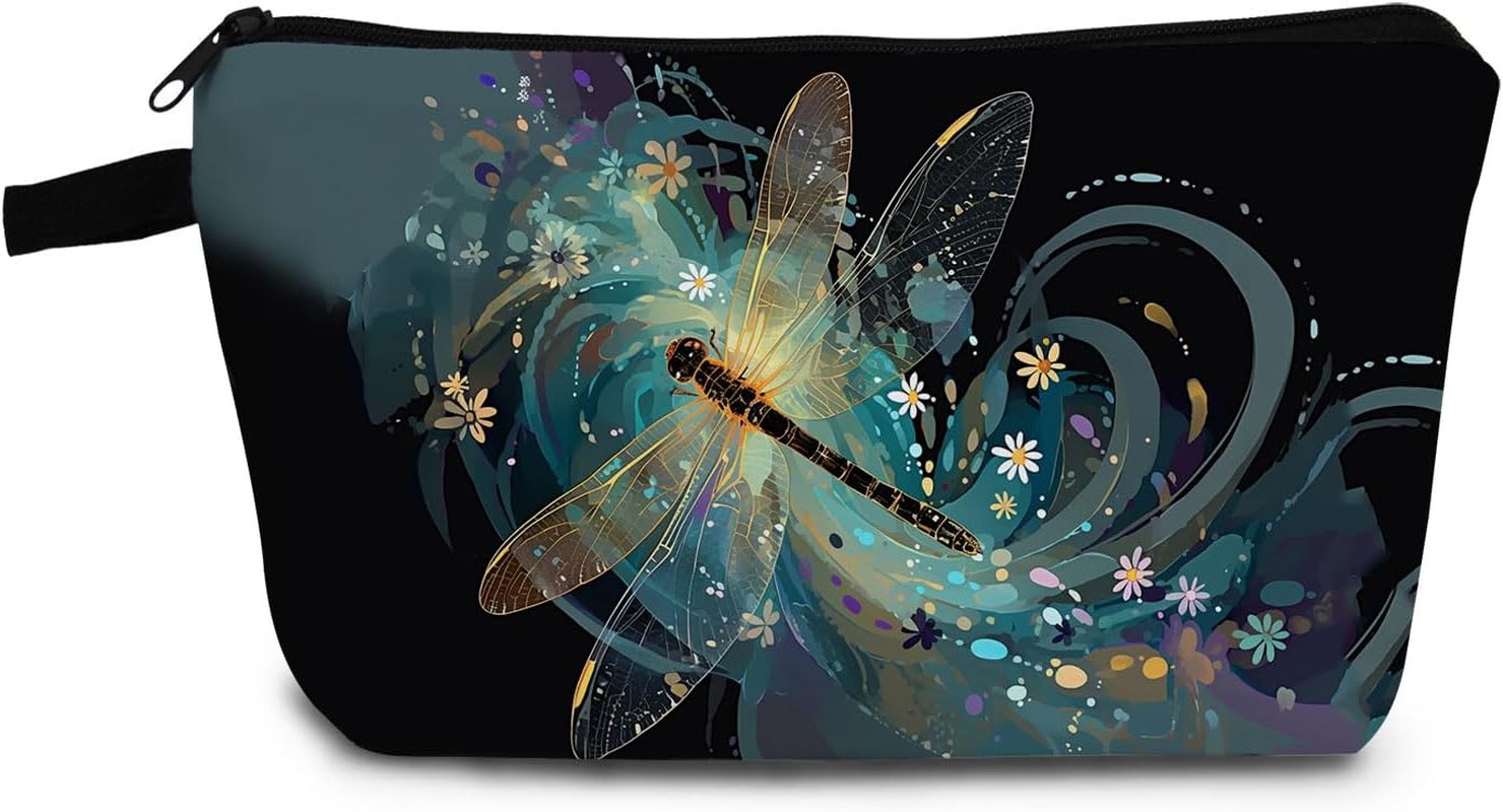 Dragonfly Print Small Cosmetic Bag -2 | Tulip Toiletry Makeup Purse, Cute Organizer Zipper Pouch, Tulip Birthday Present for Women Friends