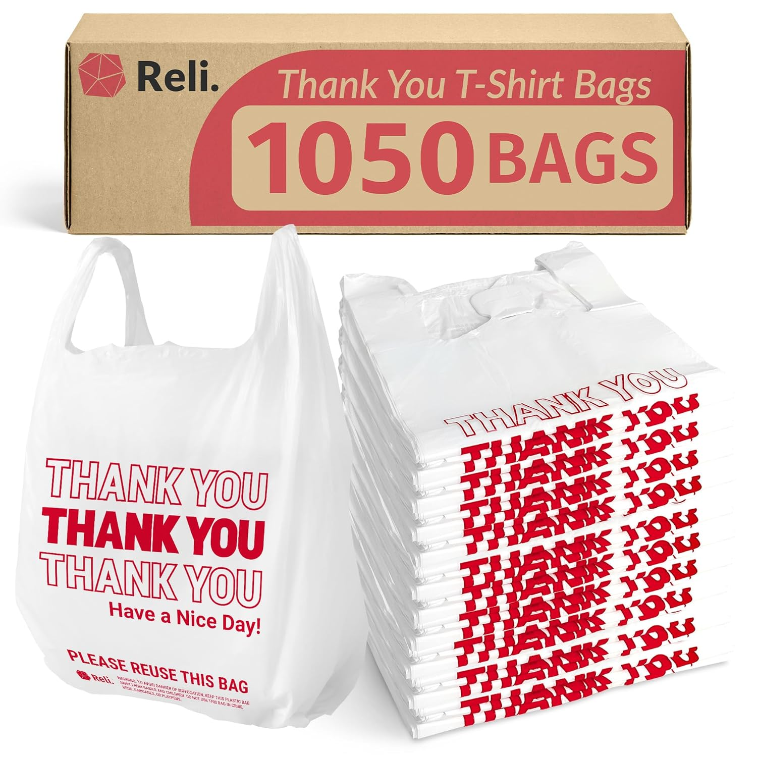 Plastic Bags Thank You (1050 Count) | White Grocery Bags with Handles | Shopping (Plastic)