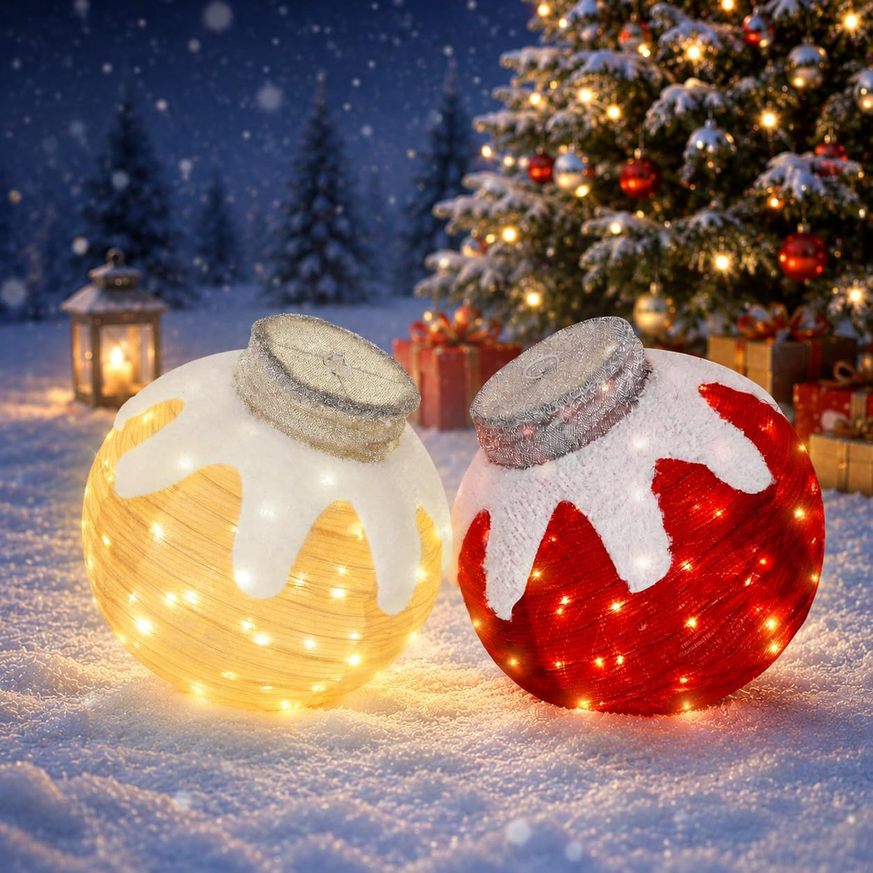 2 Pcs Outdoor Christmas Ornaments, Lighted Pop-Up Holiday Ball Decoration with 160 LED Lights, 8 Light Functions, Lighted Collapsible Christmas Outdoor Decorations for Yard, Patio, Home