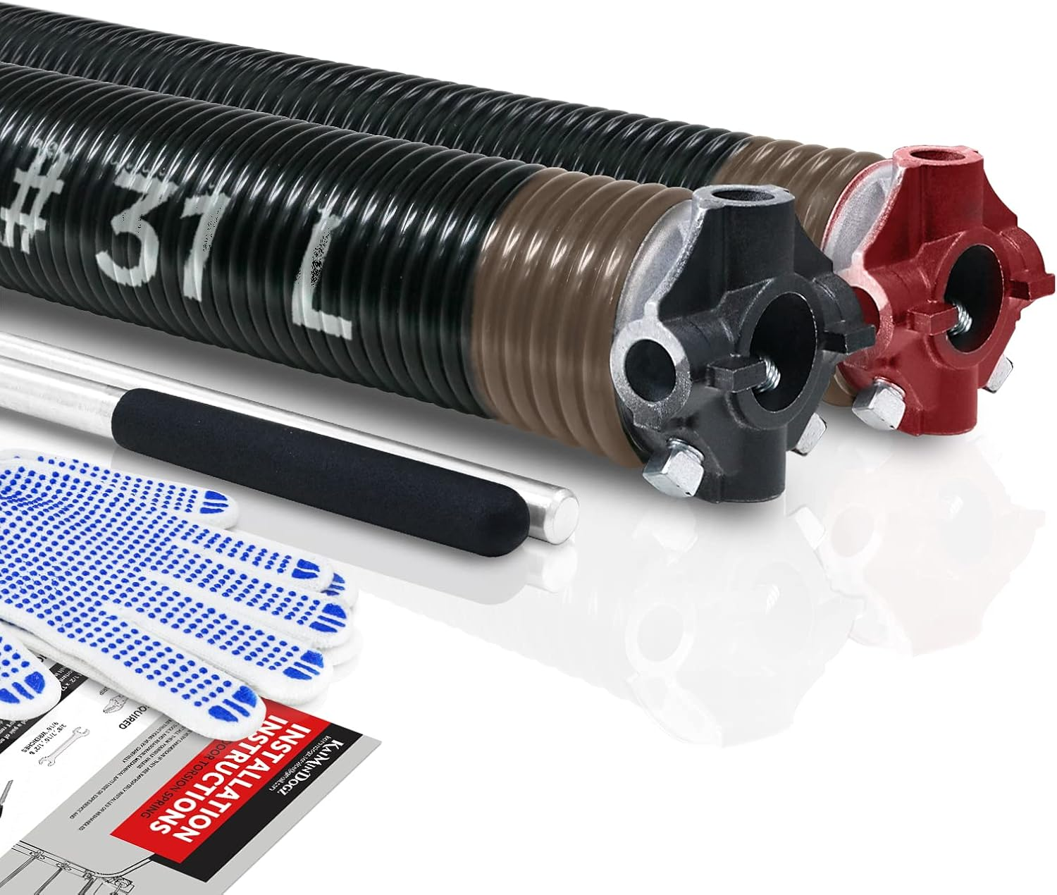 Pair of 2" Garage Door Torsion Springs Set with Non-Slip Winding Bars & Gloves, Precision Electrophoresis Black Coated without Oil, for Replacement & Installation, MIN 16,000 Cycles(0.234X2''X31'')