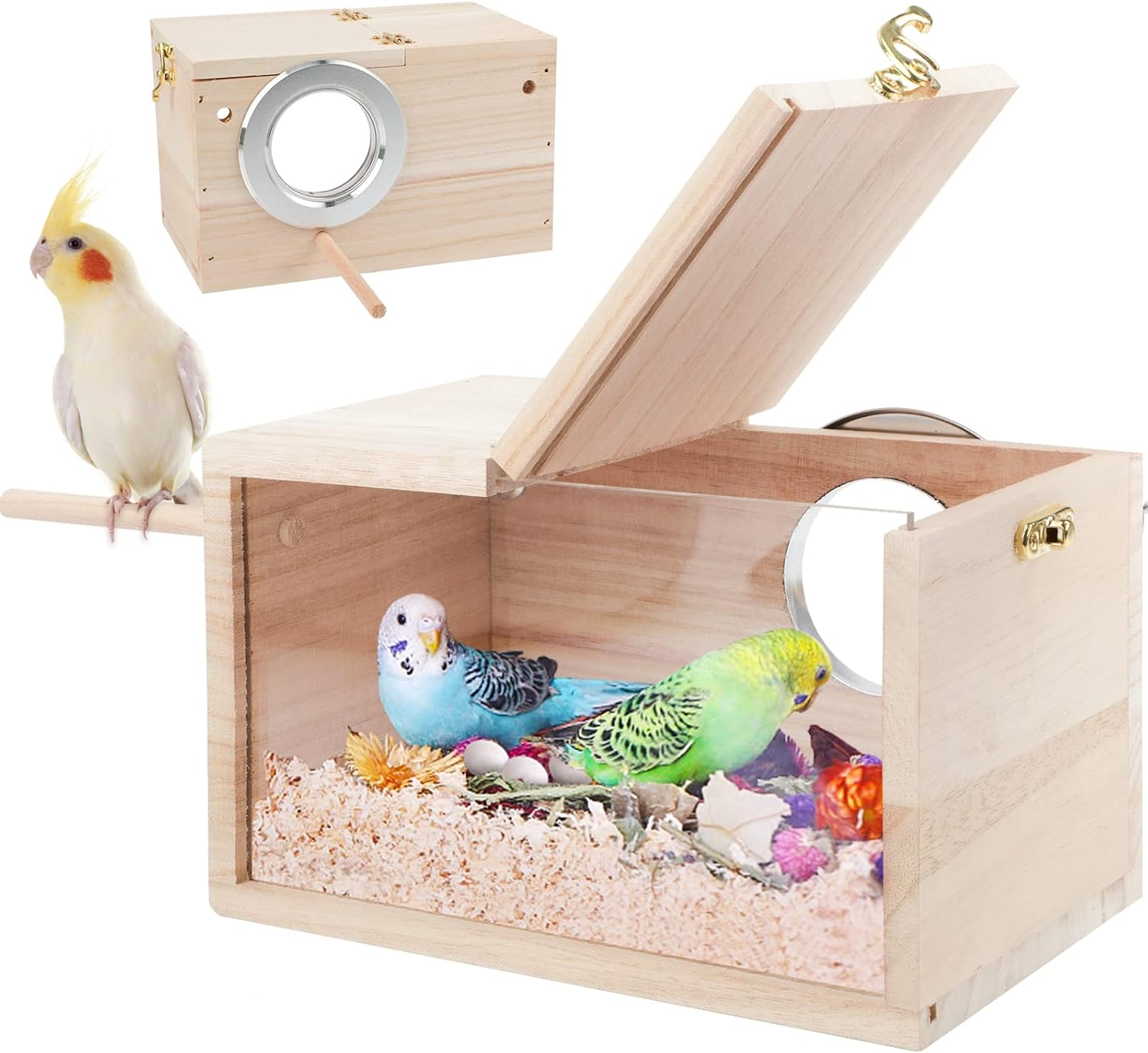 Parakeet Nesting Box Transparent Design, Thwartwise Bird Nest