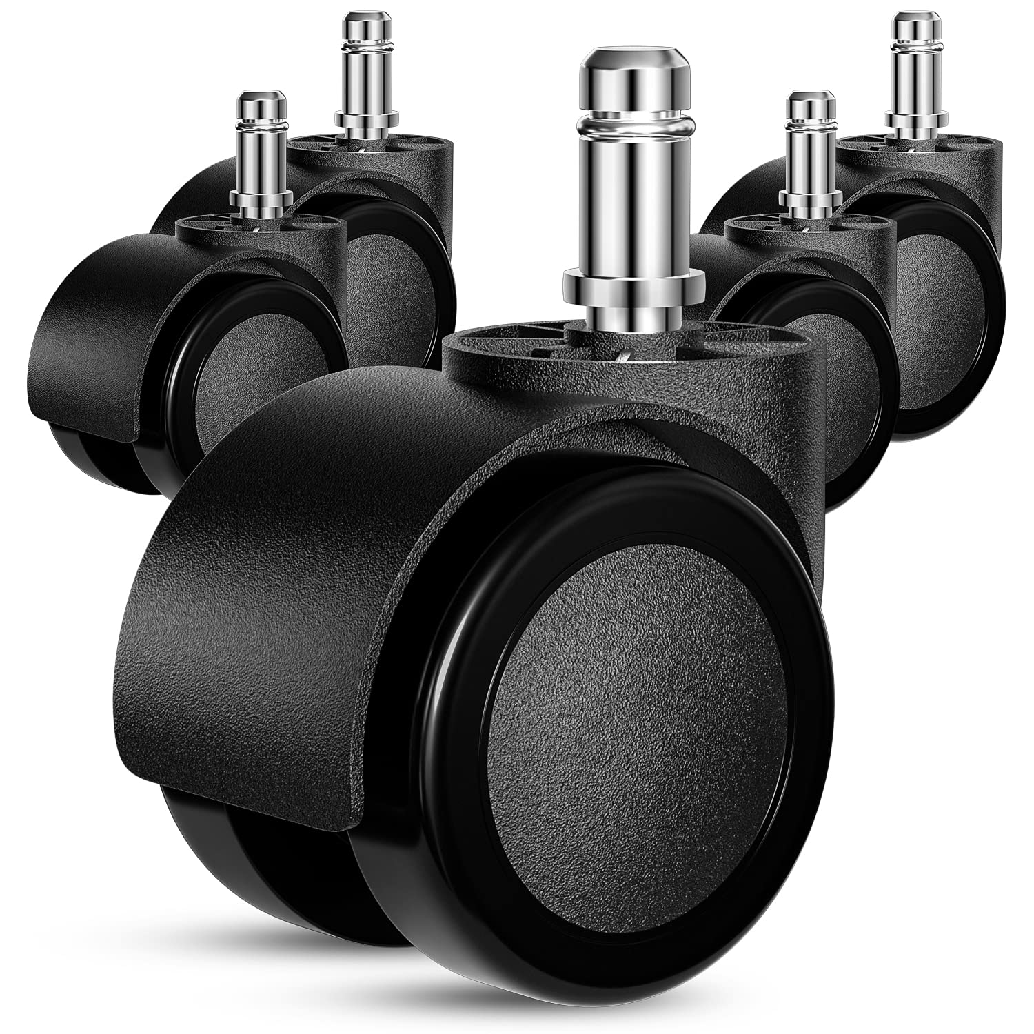 Office Chair Wheels Replacement, 5 Pcs 2 Inch Office Chair Casters Heavy Duty, Computer Desk Chair Wheel Safe Mute Rotating Rubber Wheels for Wood Floors and Carpet, Universal Size Fits 99% by