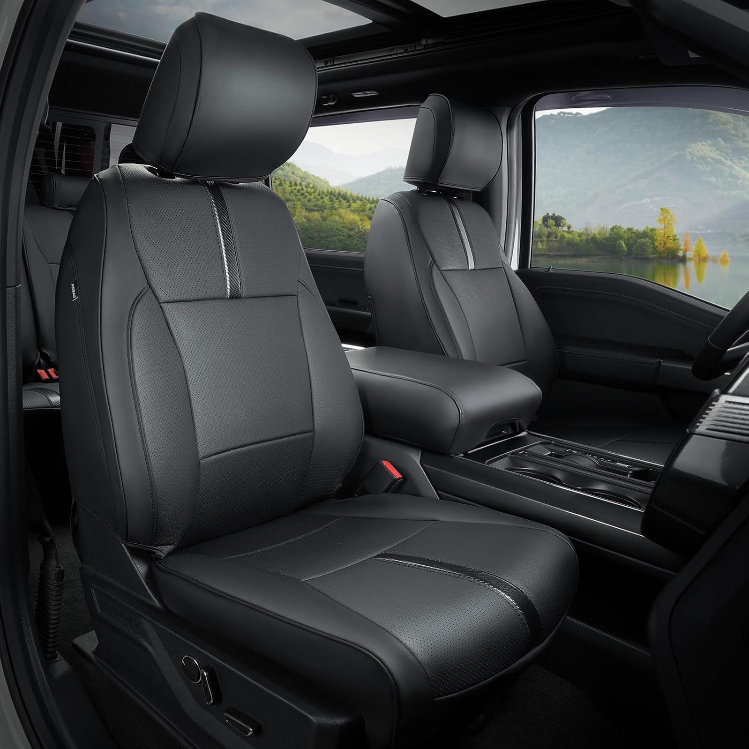 for Ford F150 Seat Covers 2021 2022 2023 2024 2025,Full Set Leather Waterproof Black Trucks Pickup Seat Covers Custom Fit for Ford F150 Accessories,Car Seat Cover for SuperCrew/CrewCab(XL,XLT)