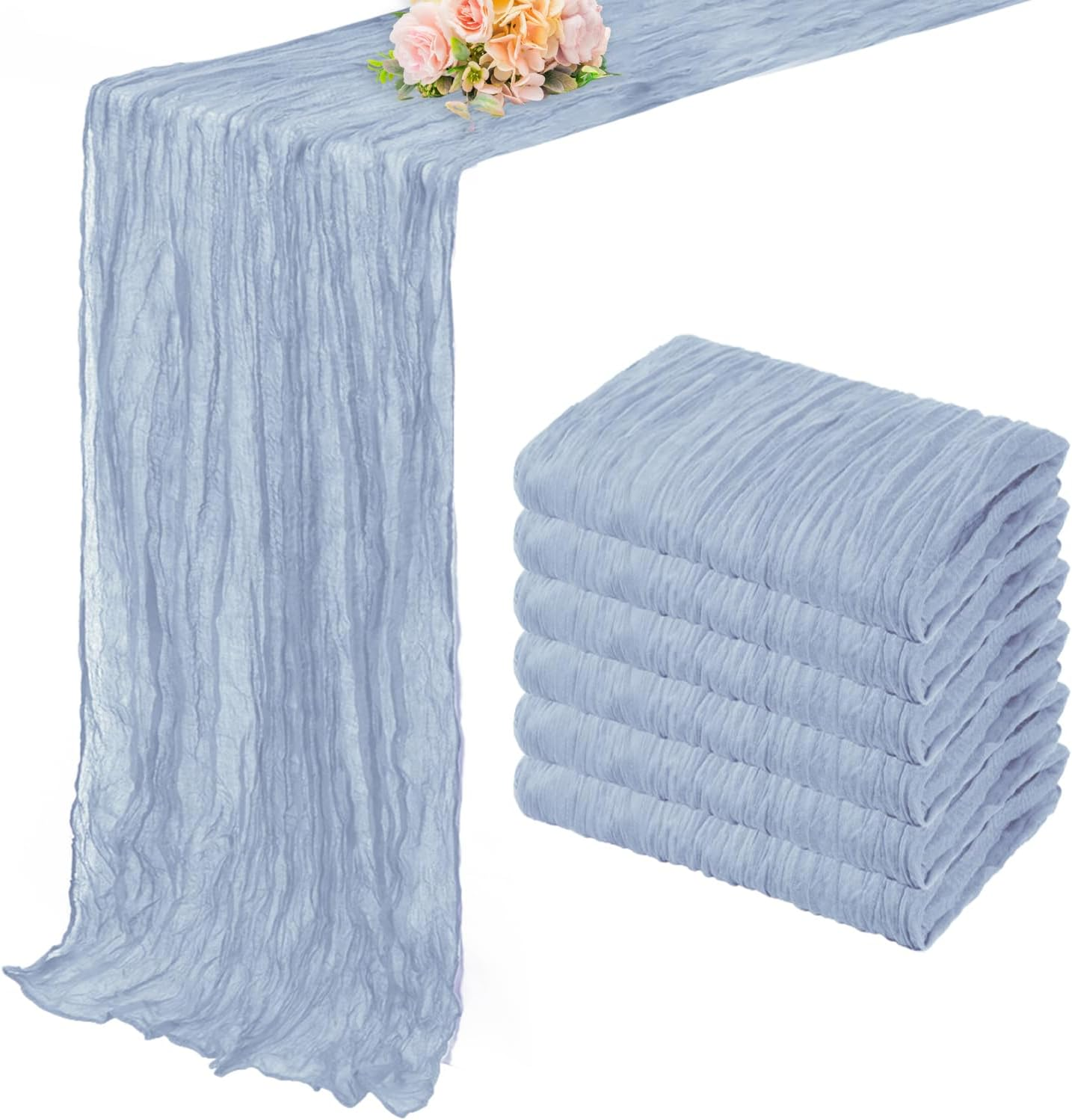 6 Pack Dusty Blue 10FT Cheesecloth Table Runner Rustic Gauze Fabric Cheese Cloth Table Runner for Wedding Bridal Baby Shower Table Decor 20 X 120 Inch Long Boho Sheer Birthday Party Table Decorations
