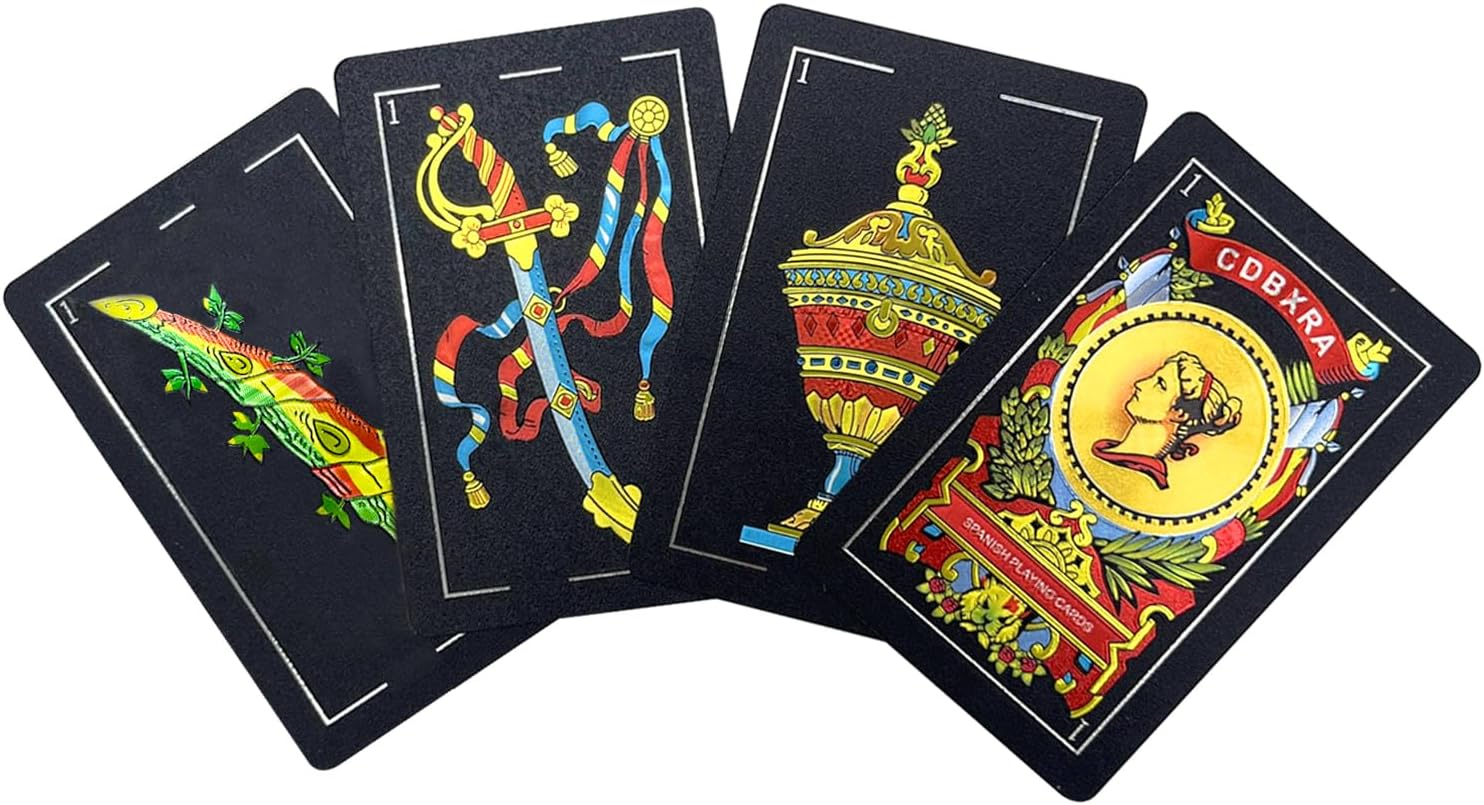 Spanish Playing Cards Black Deck PVC Waterproof | Puerto Rico Mexican Briscas