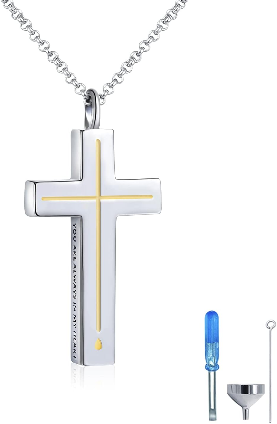 925 Sterling Silver Cross Necklace for Ashes Cremation Jewelry Pendant Women Men