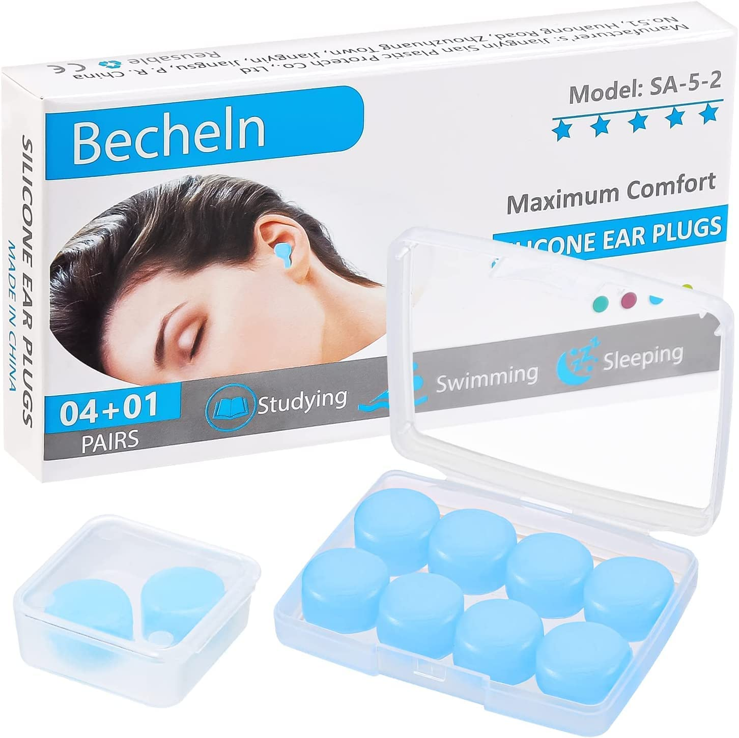 Reusable Silicone Ear Plugs, Waterproof Noise Cancelling Earplugs for Sleeping, Mowing, Swimming, Airplanes, Concerts