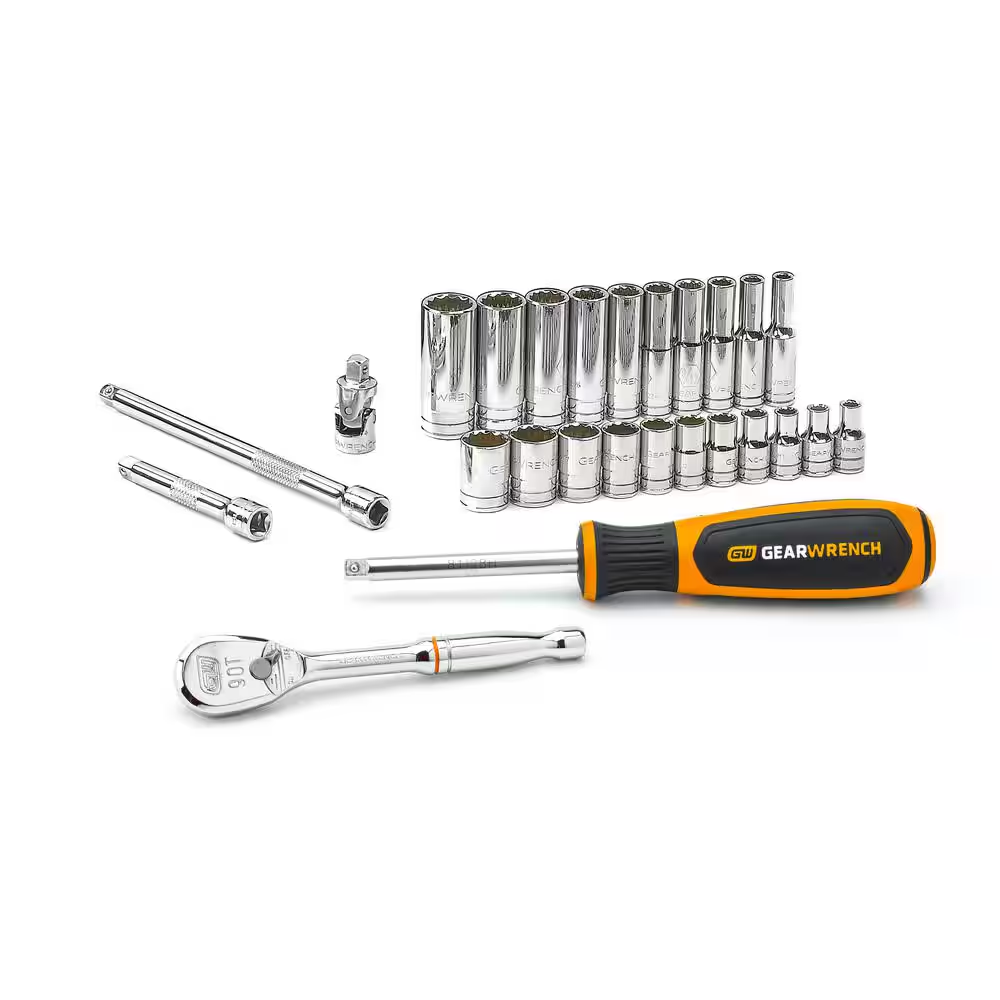 1/4 In. Drive 12-Point SAE 90-Tooth Ratchet and Socket Mechanics Tool Set (26-Piece)