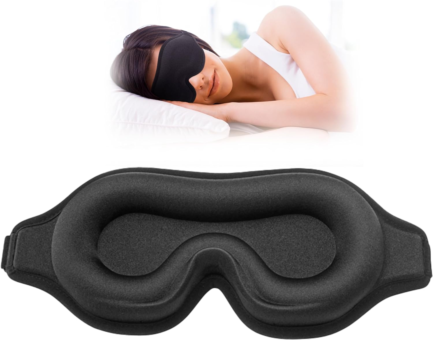 Sleep Eye Mask for Side Sleeper, Lash Extensions 3D Contoured Cup Sleeping Mask for Men Women, Travel Blackout Night Blindfold Eye Shade Cover with Adjustable Strap (Black-Side Sleeper)