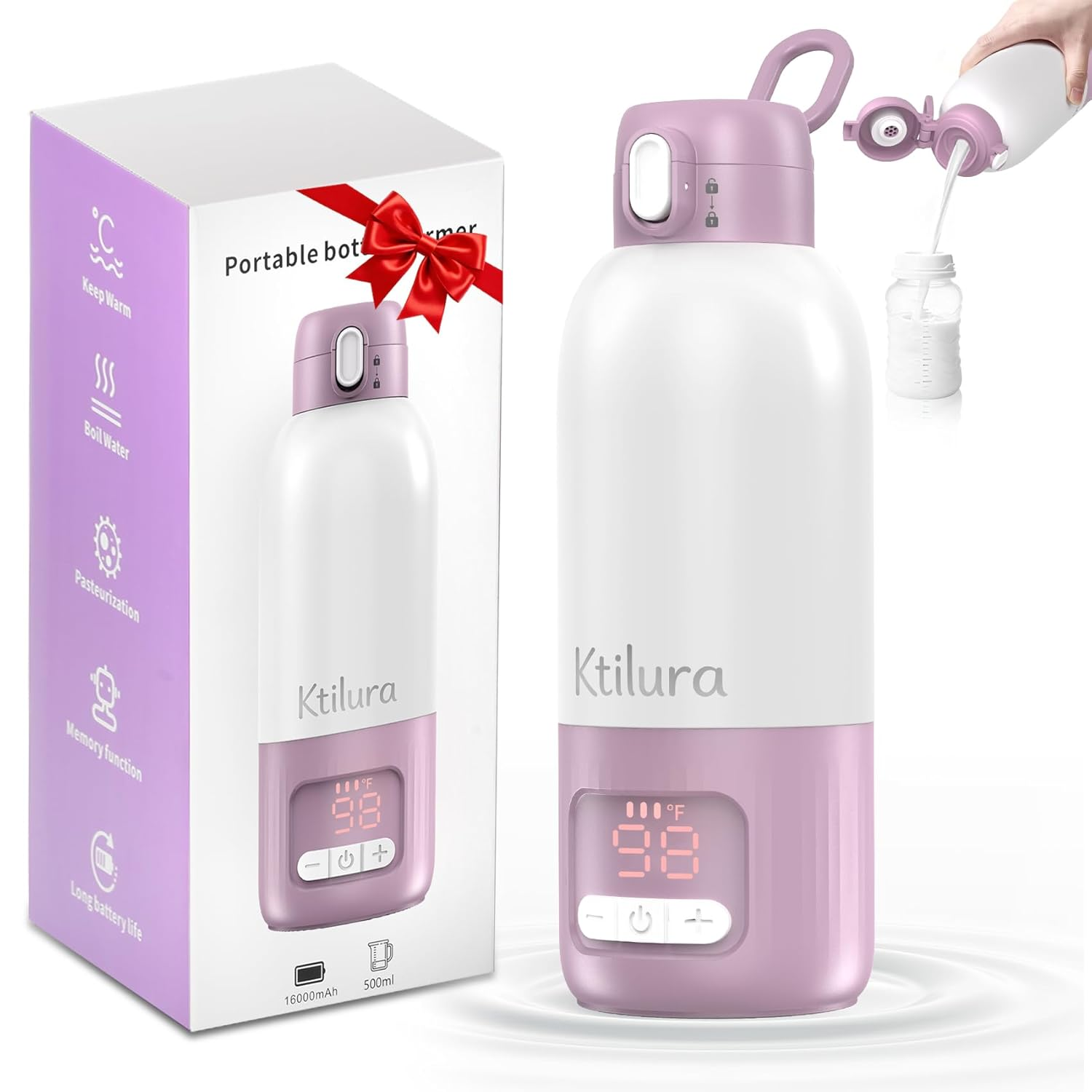 Portable Bottle Warmer for Travel,Fast Heating Milk Warmer on the Go,17 OZ Water Warmer for Breast Milk, Formula,Water,Temp Control 98°F -212°F,Baby Essentials for Outdoor Airplane Car Journey