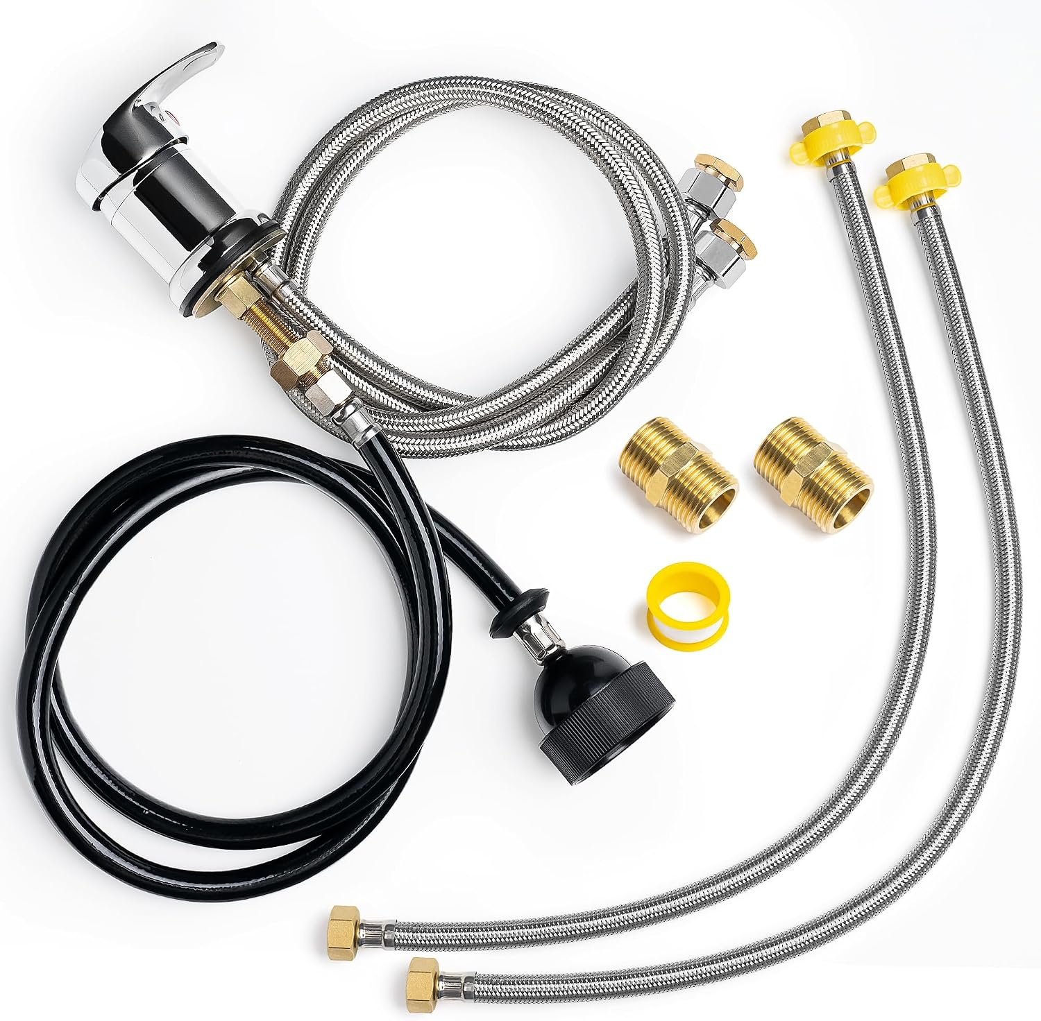 Professional Beauty Salon Shampoo Sink Bowl Faucet and Sprayer Kit with Vacuum Breaker and Flexible Spray Hose - Faucet Extended Set, Additional Hoses and Connectors